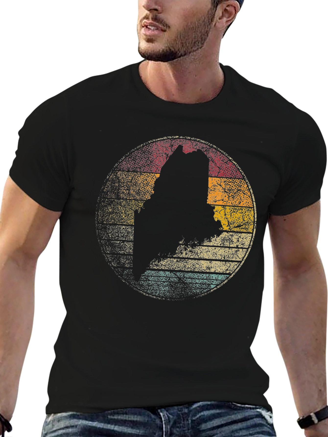 Maine State Silhouette Retro Graphic T-Shirt