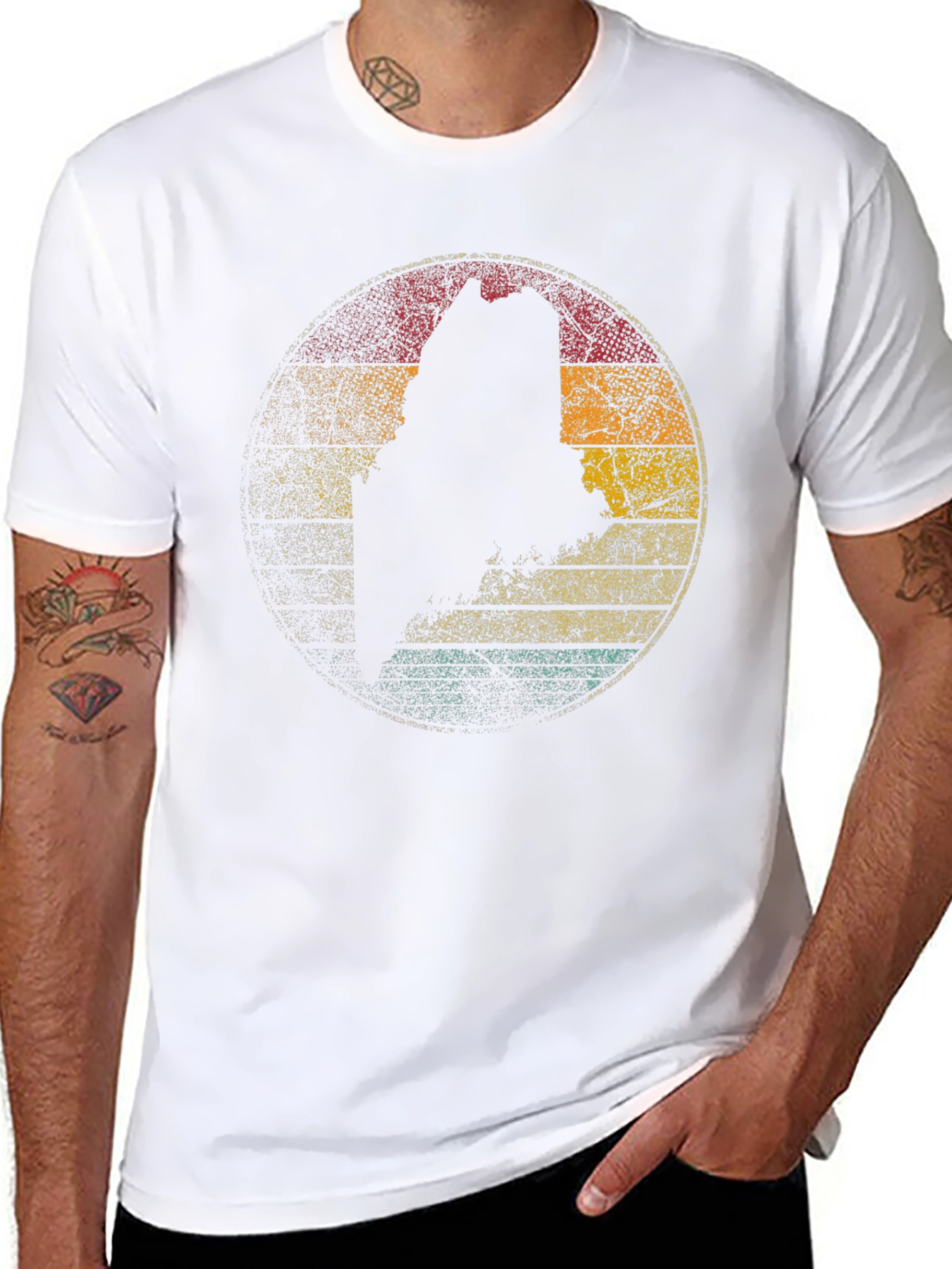 Maine State Silhouette Retro Graphic T-Shirt