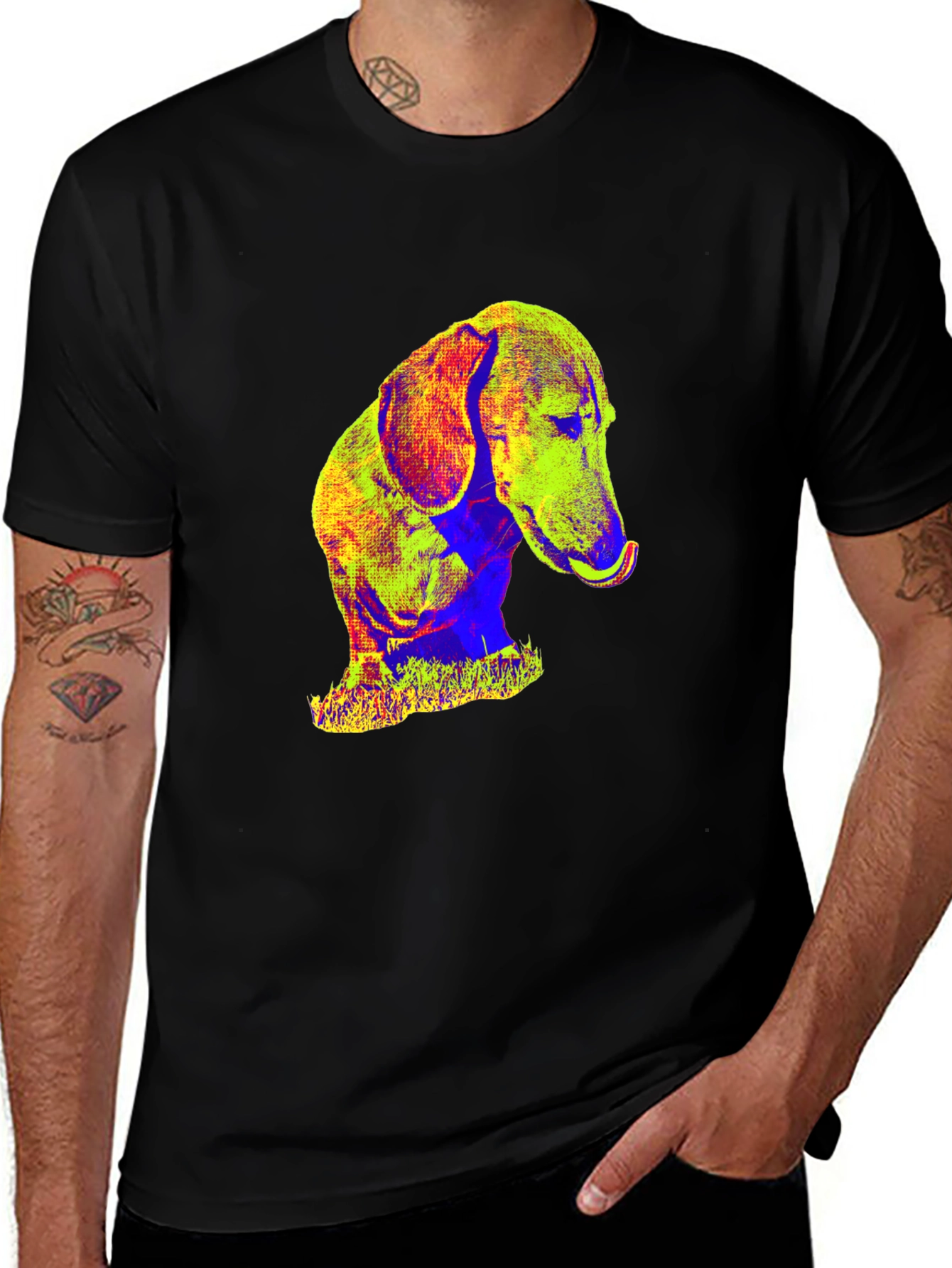 Dachshund Pop Art Graphic Tee - Black