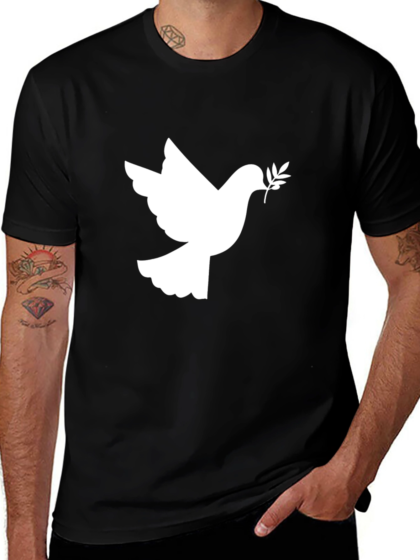 Peace Dove Graphic Tee - Stylish Black Cotton T-Shirt
