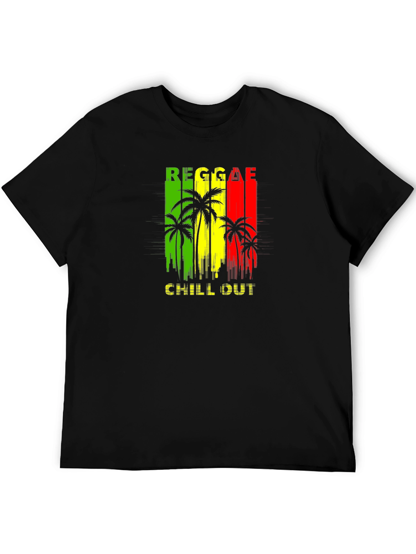 Reggae Chill Out Black T-Shirt with Palm Tree Design