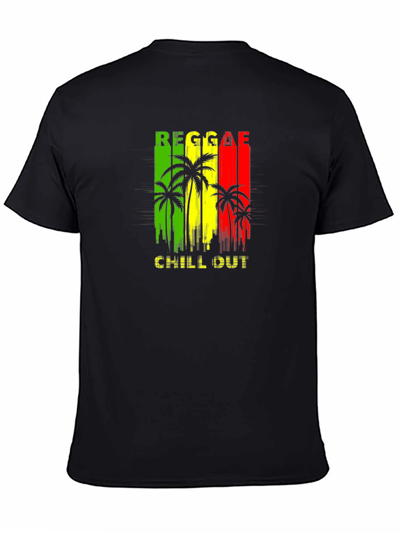 Reggae Chill Out Black T-Shirt with Palm Tree Design