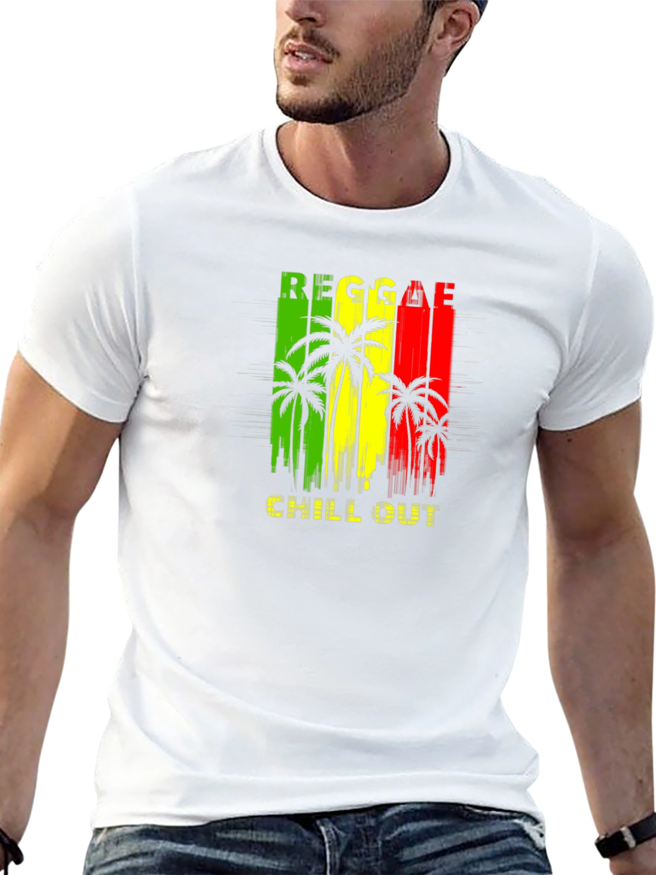 Reggae Chill Out Black T-Shirt with Palm Tree Design