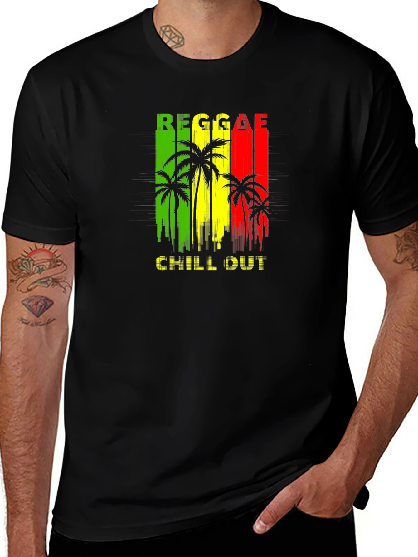 Reggae Chill Out Black T-Shirt with Palm Tree Design