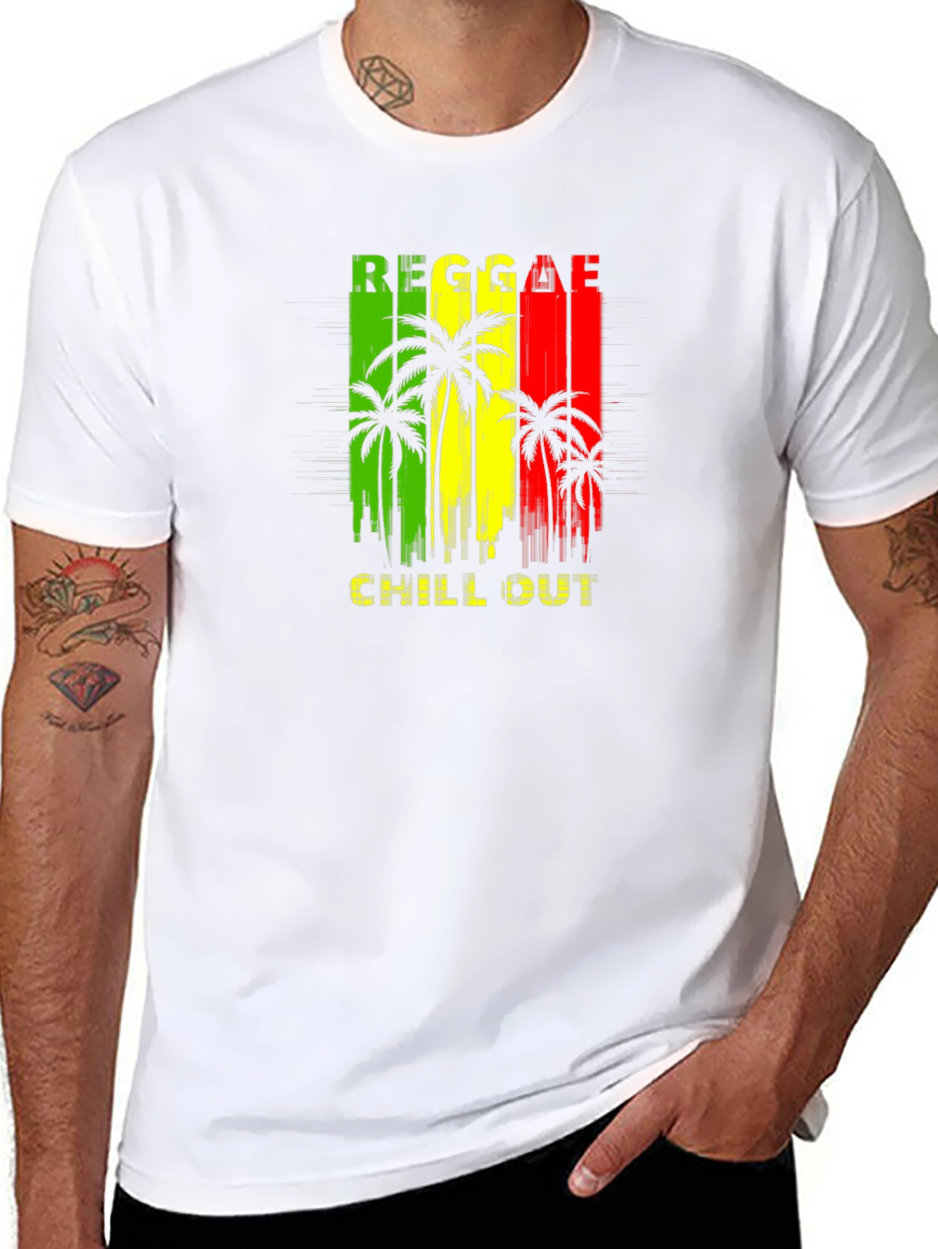 Reggae Chill Out Black T-Shirt with Palm Tree Design