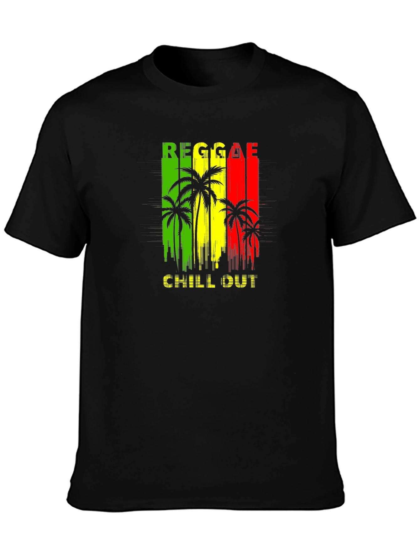 Reggae Chill Out Black T-Shirt with Palm Tree Design
