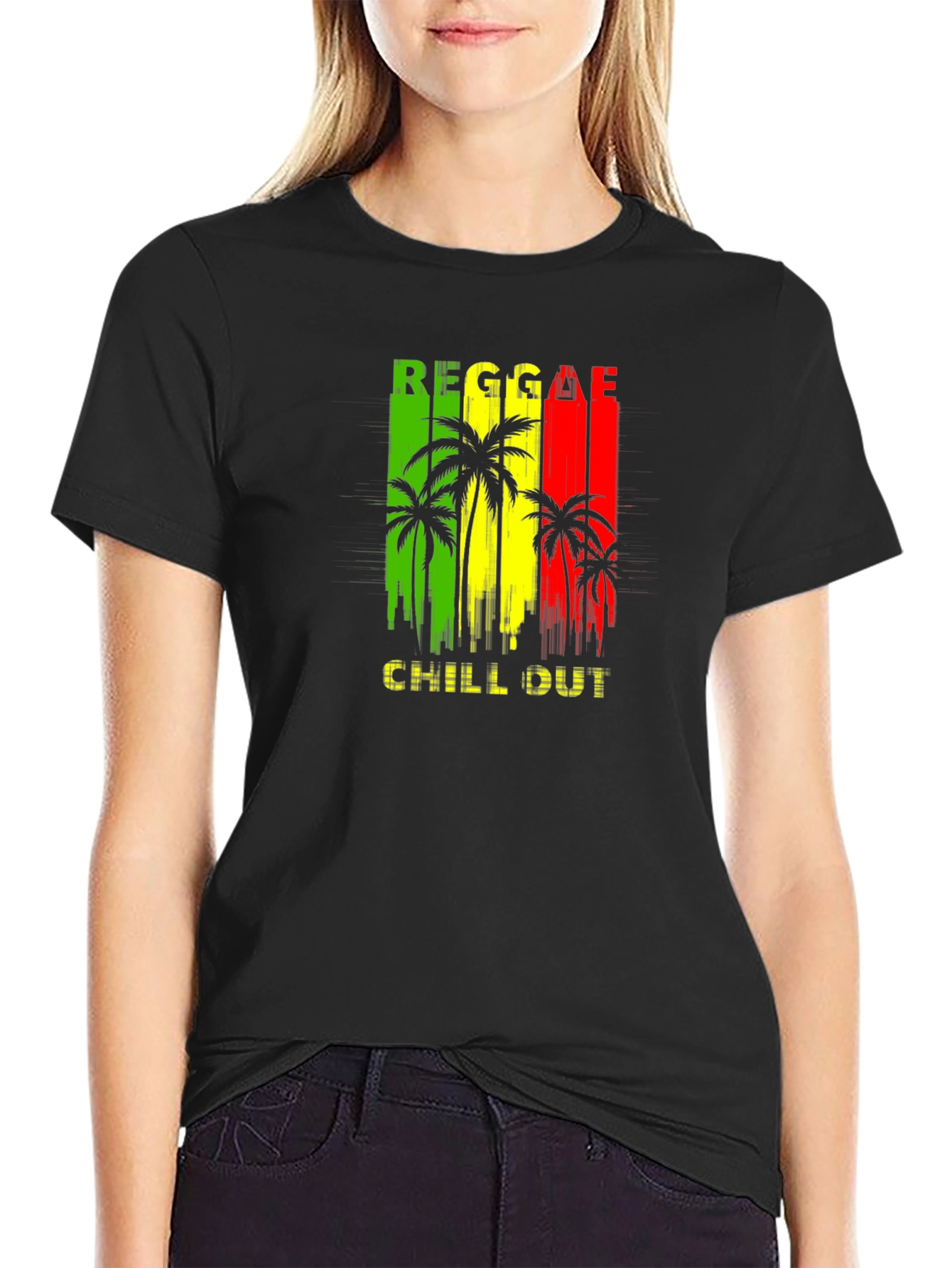 Reggae Chill Out Black T-Shirt with Palm Tree Design