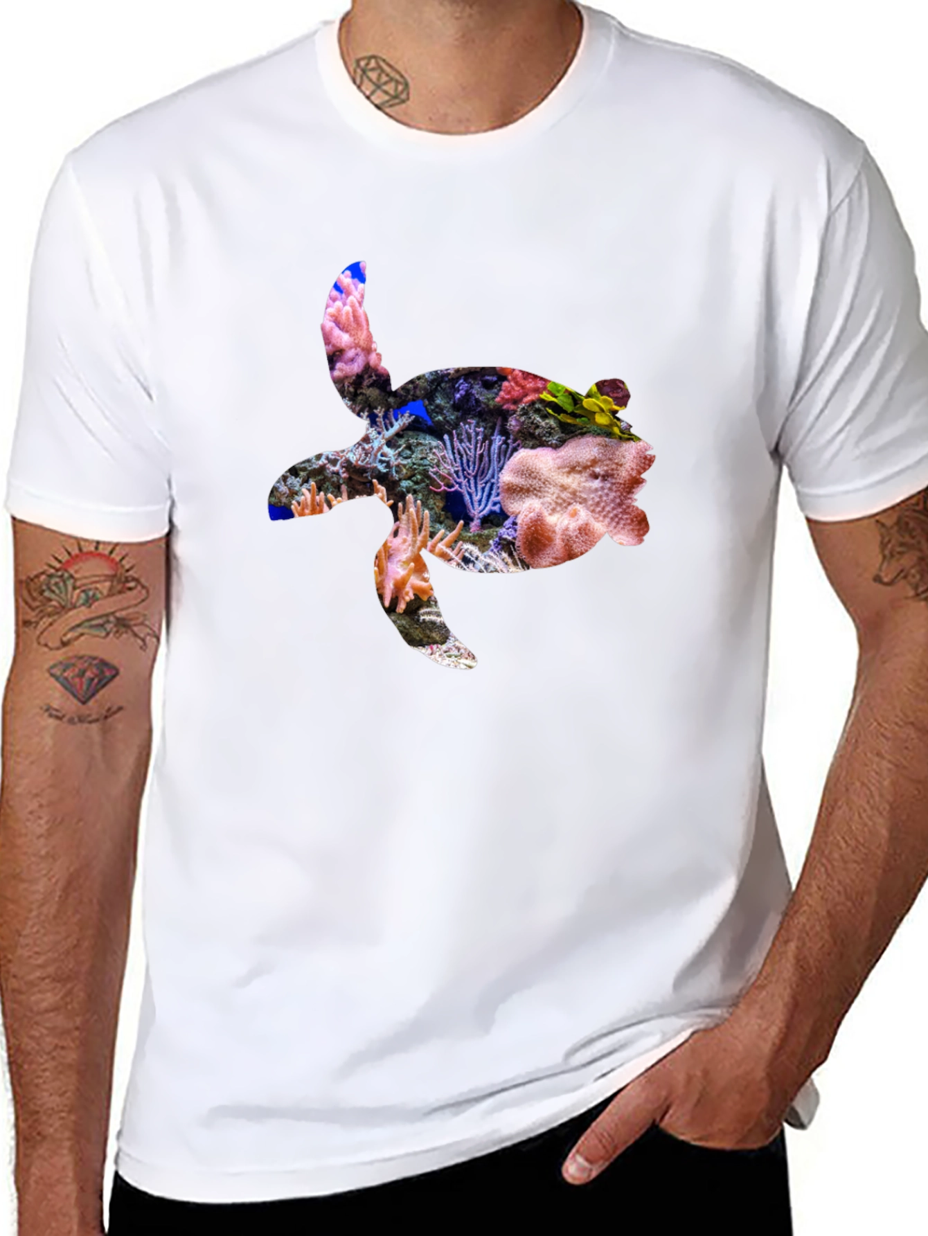 Coral Turtle Graphic Tee - Black