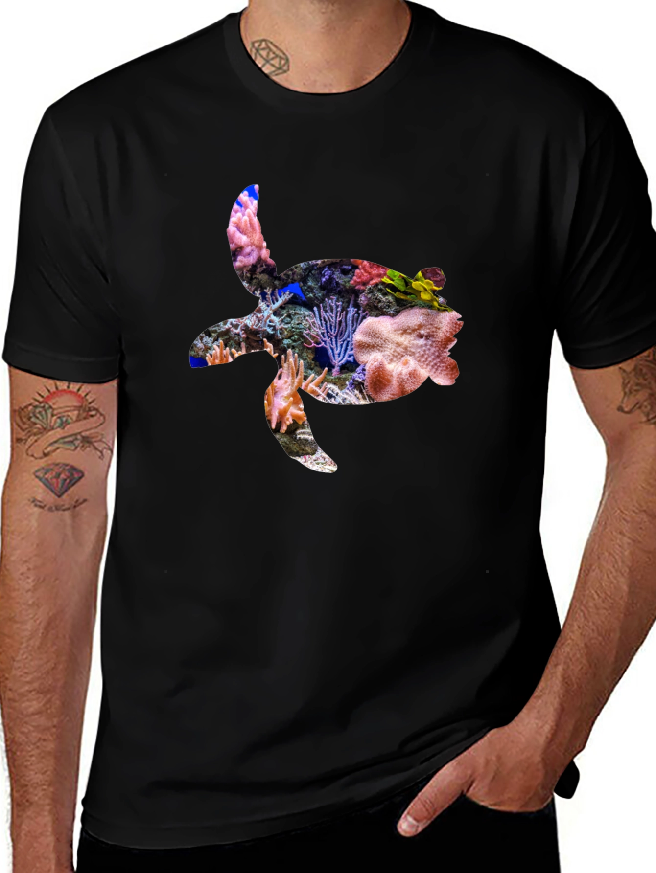 Coral Turtle Graphic Tee - Black