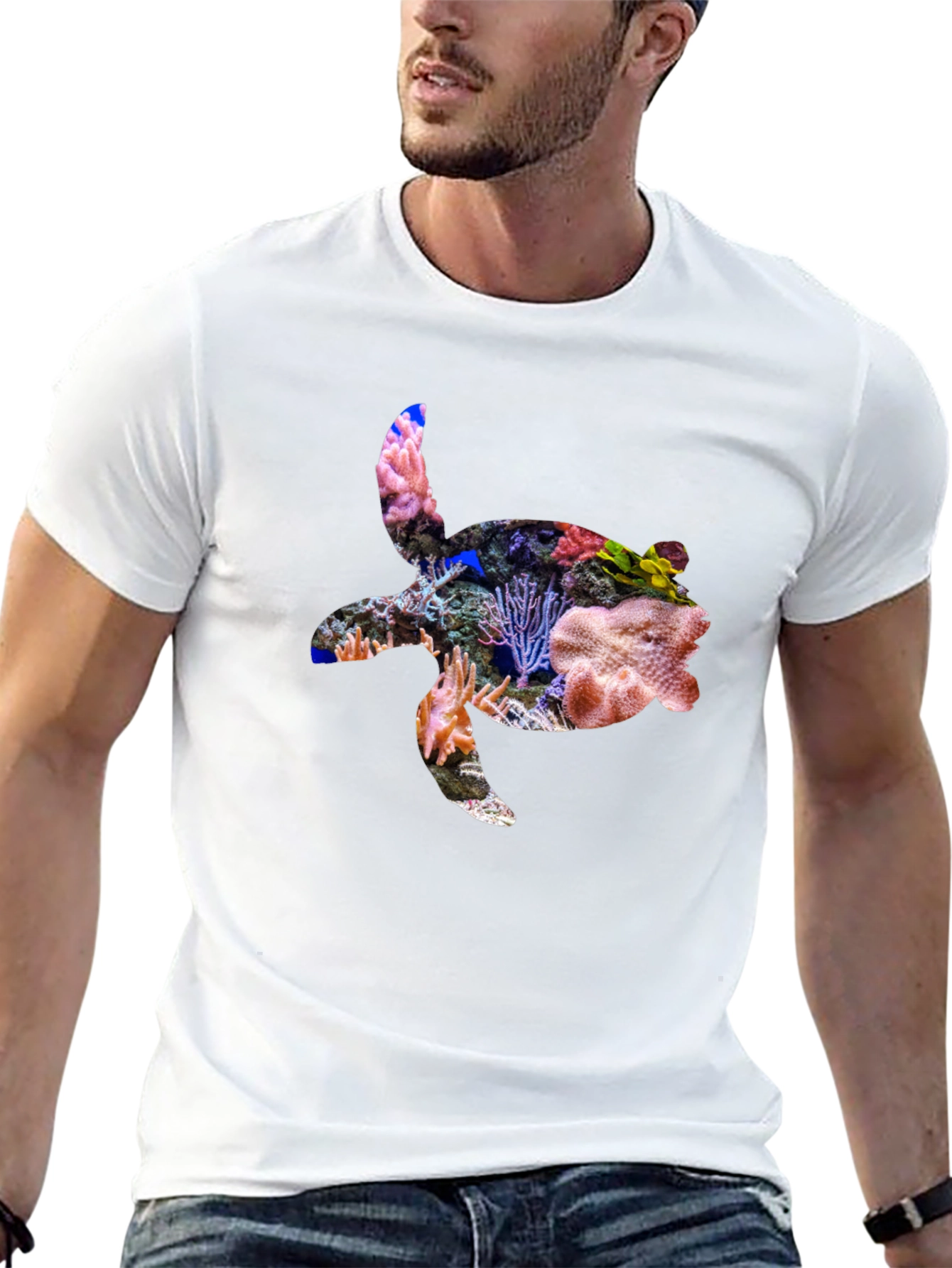 Coral Turtle Graphic Tee - Black