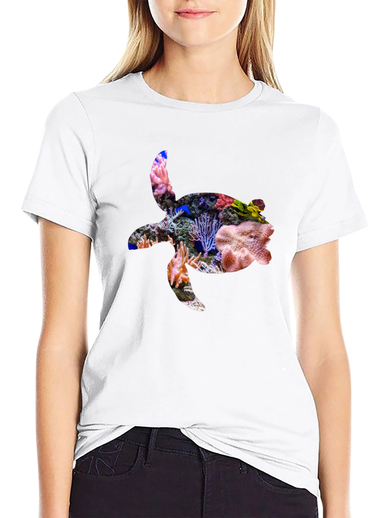 Coral Turtle Graphic Tee - Black