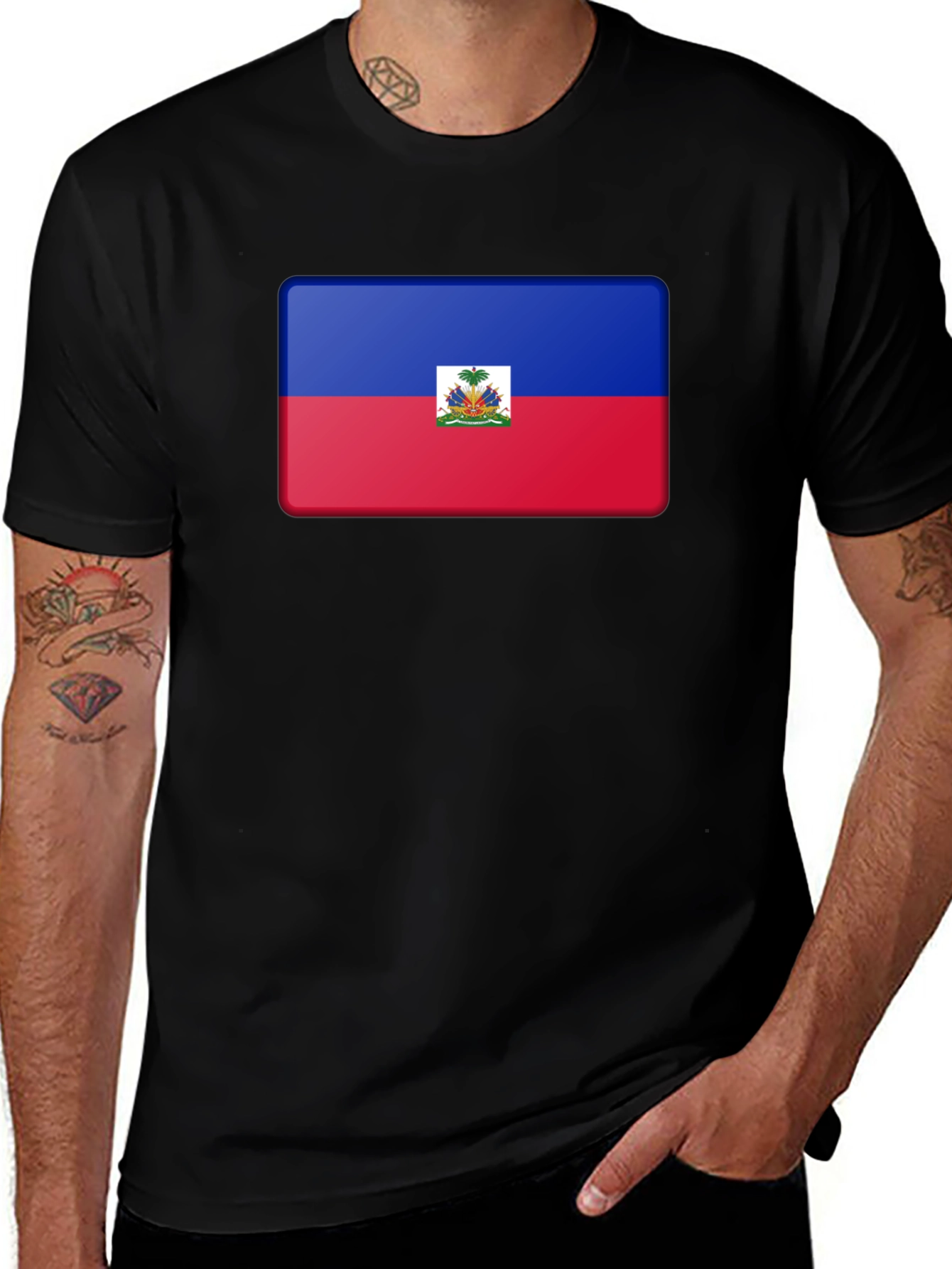 Haiti Flag T-Shirt - Black Casual Tee