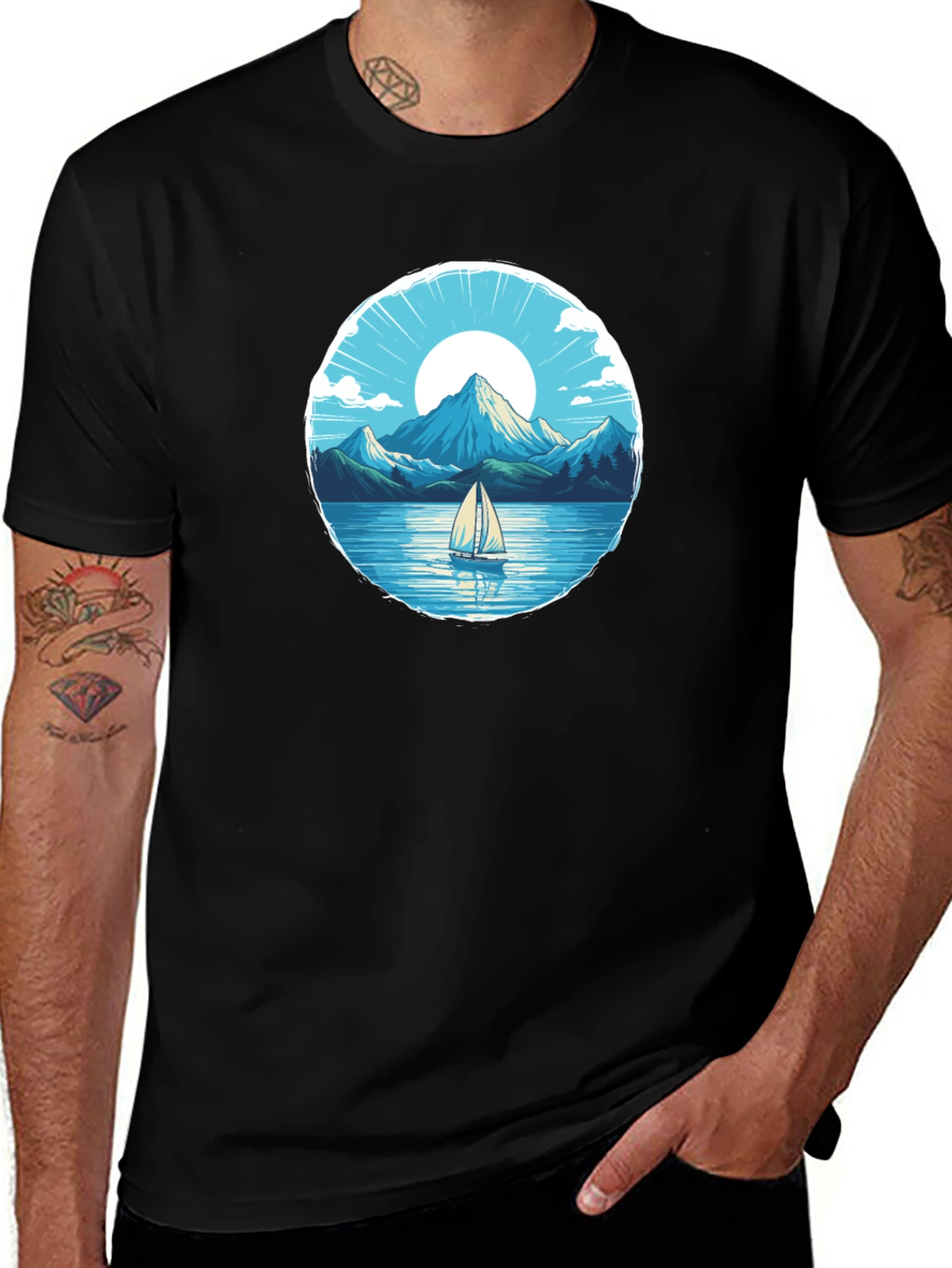 Mountain Lake Sailboat Graphic Tee