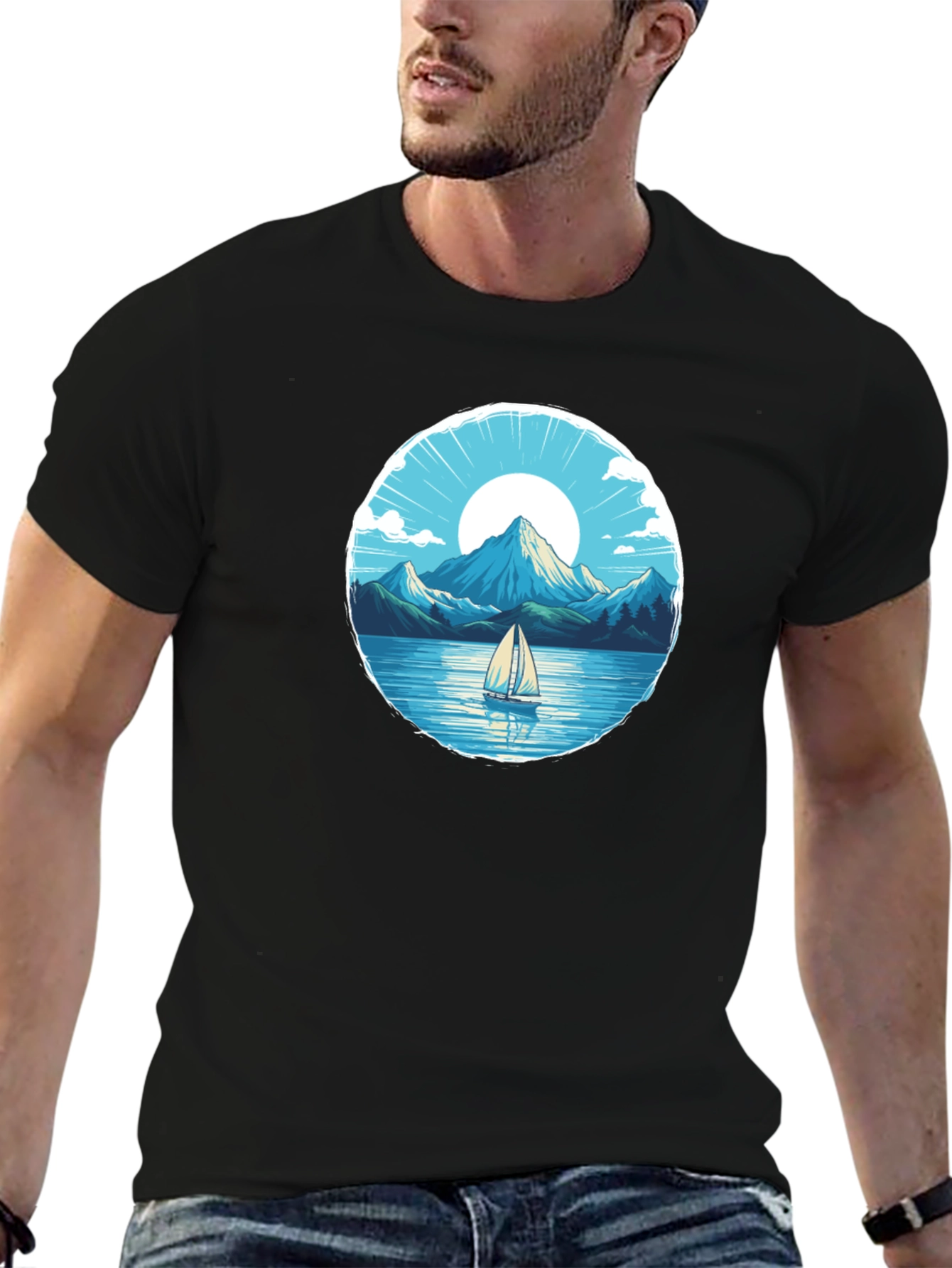 Mountain Lake Sailboat Graphic Tee