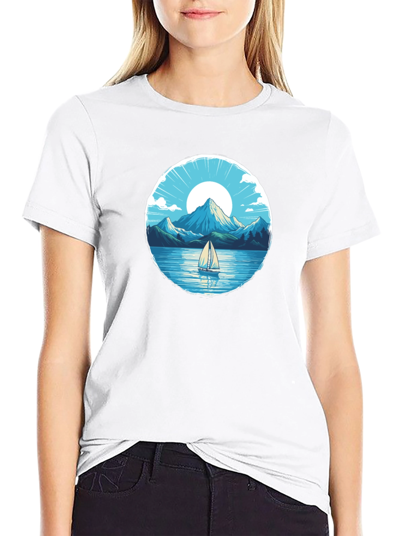 Mountain Lake Sailboat Graphic Tee
