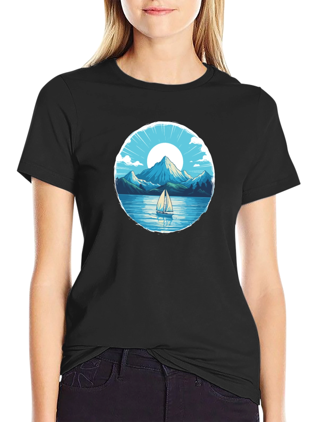 Mountain Lake Sailboat Graphic Tee