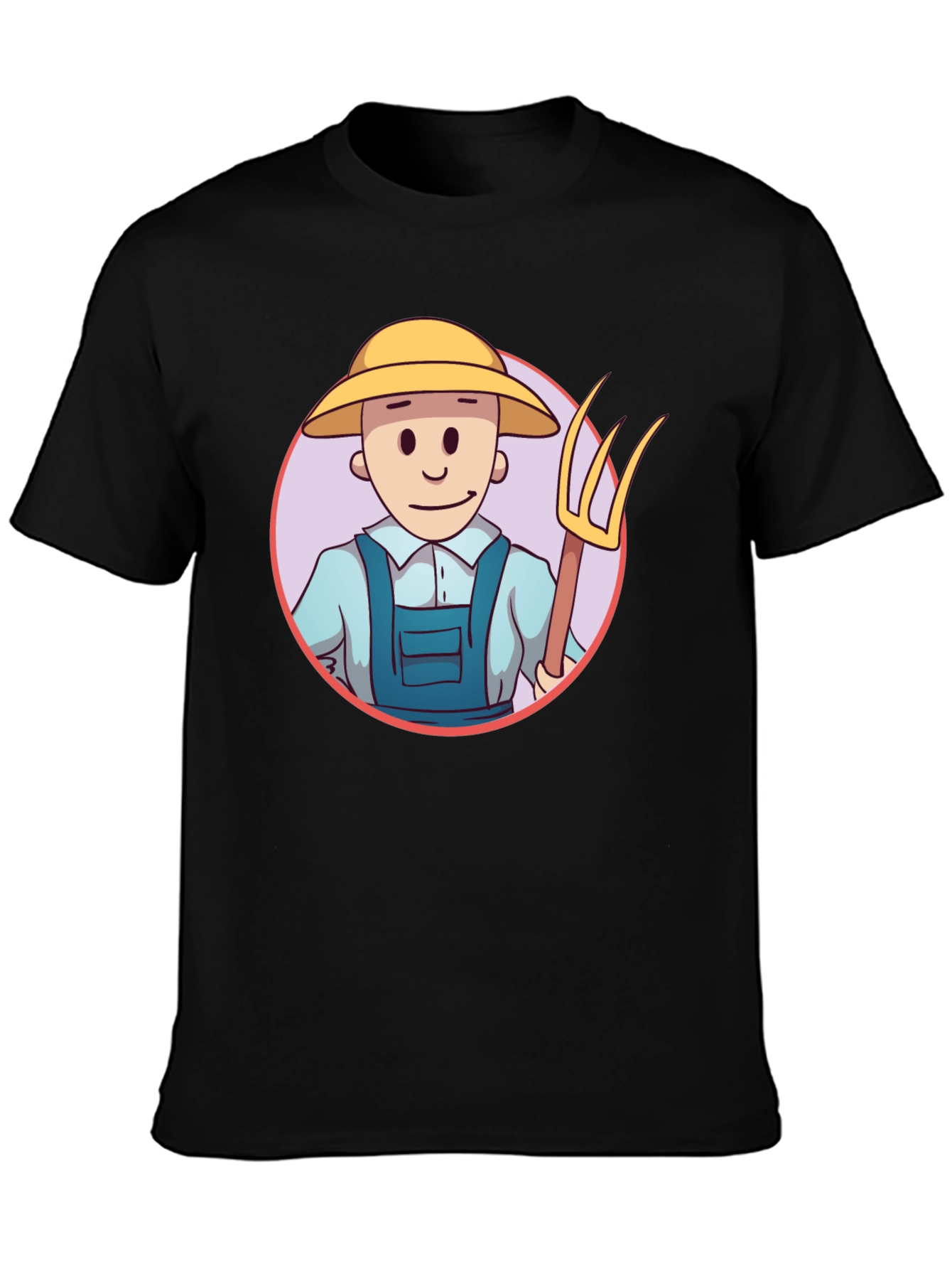 Cartoon Farmer Graphic Tee - Black