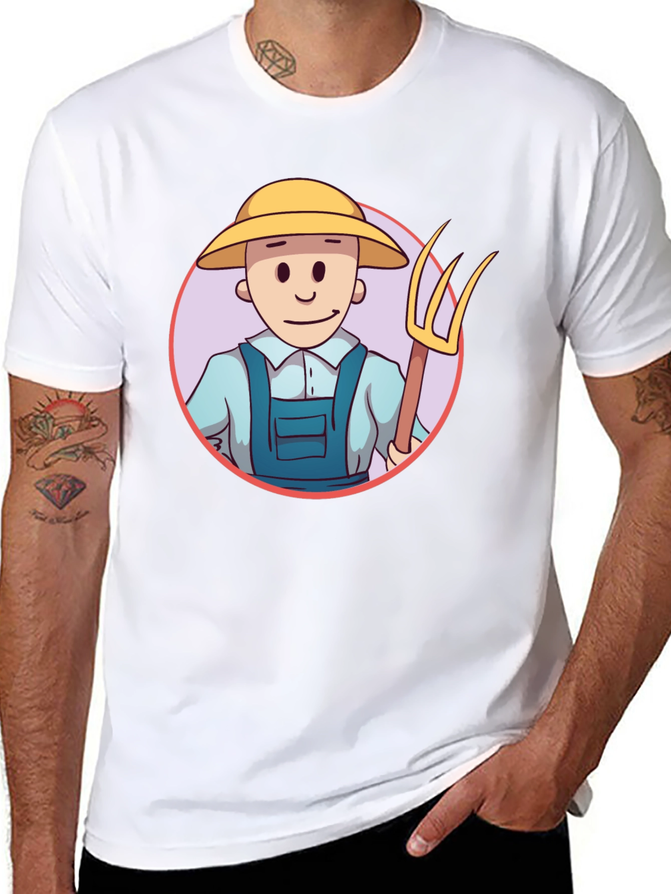 Cartoon Farmer Graphic Tee - Black