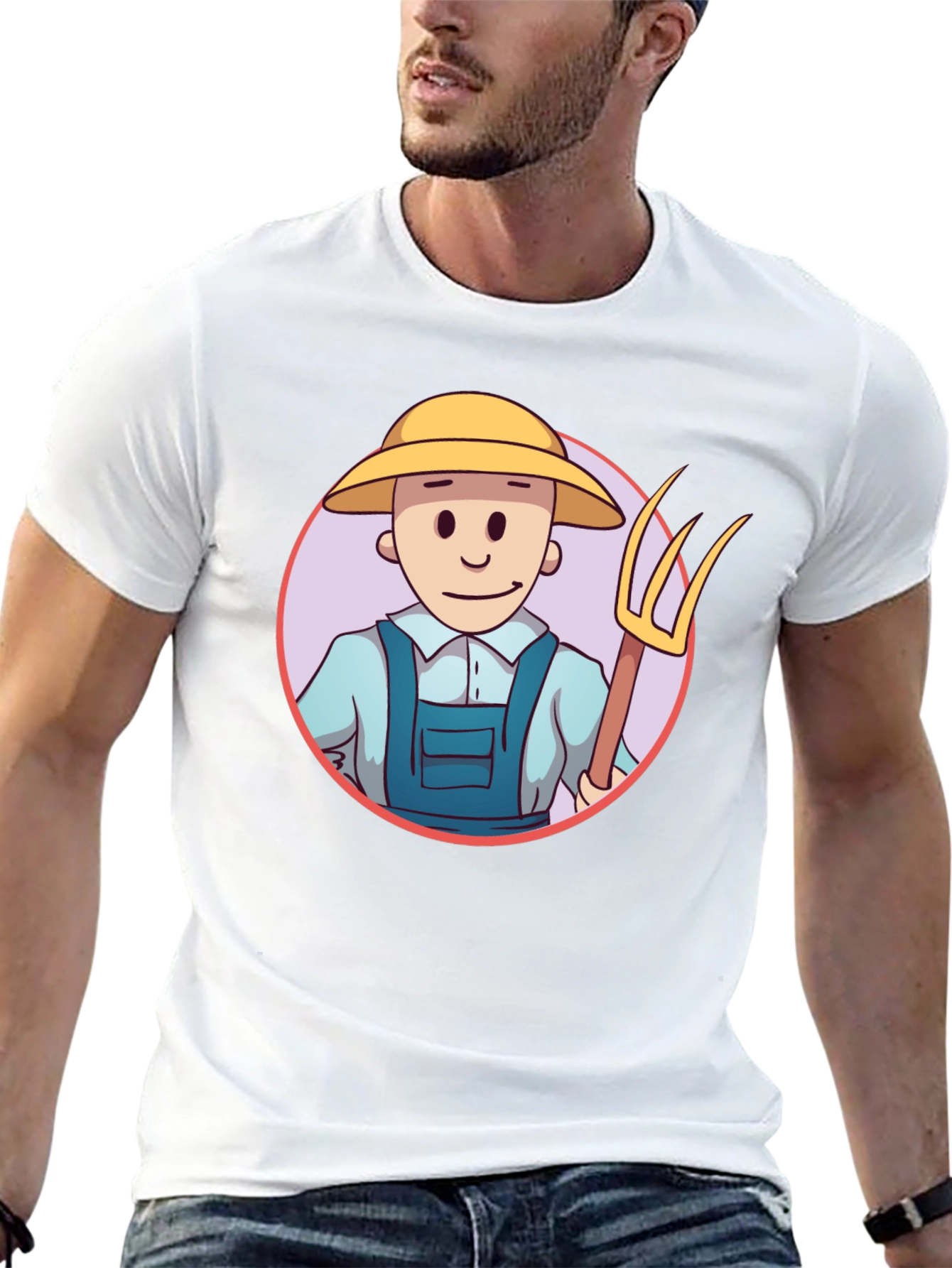 Cartoon Farmer Graphic Tee - Black