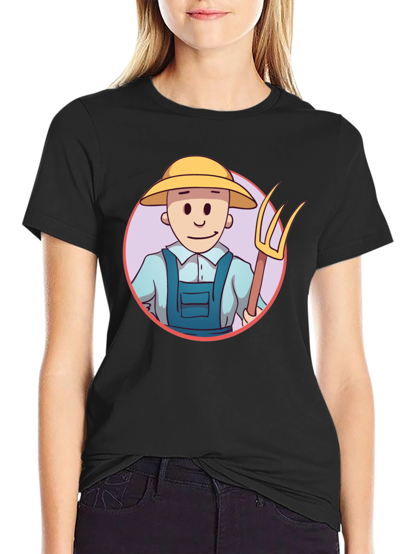 Cartoon Farmer Graphic Tee - Black