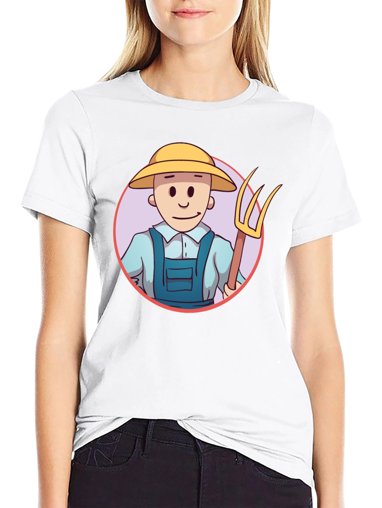 Cartoon Farmer Graphic Tee - Black