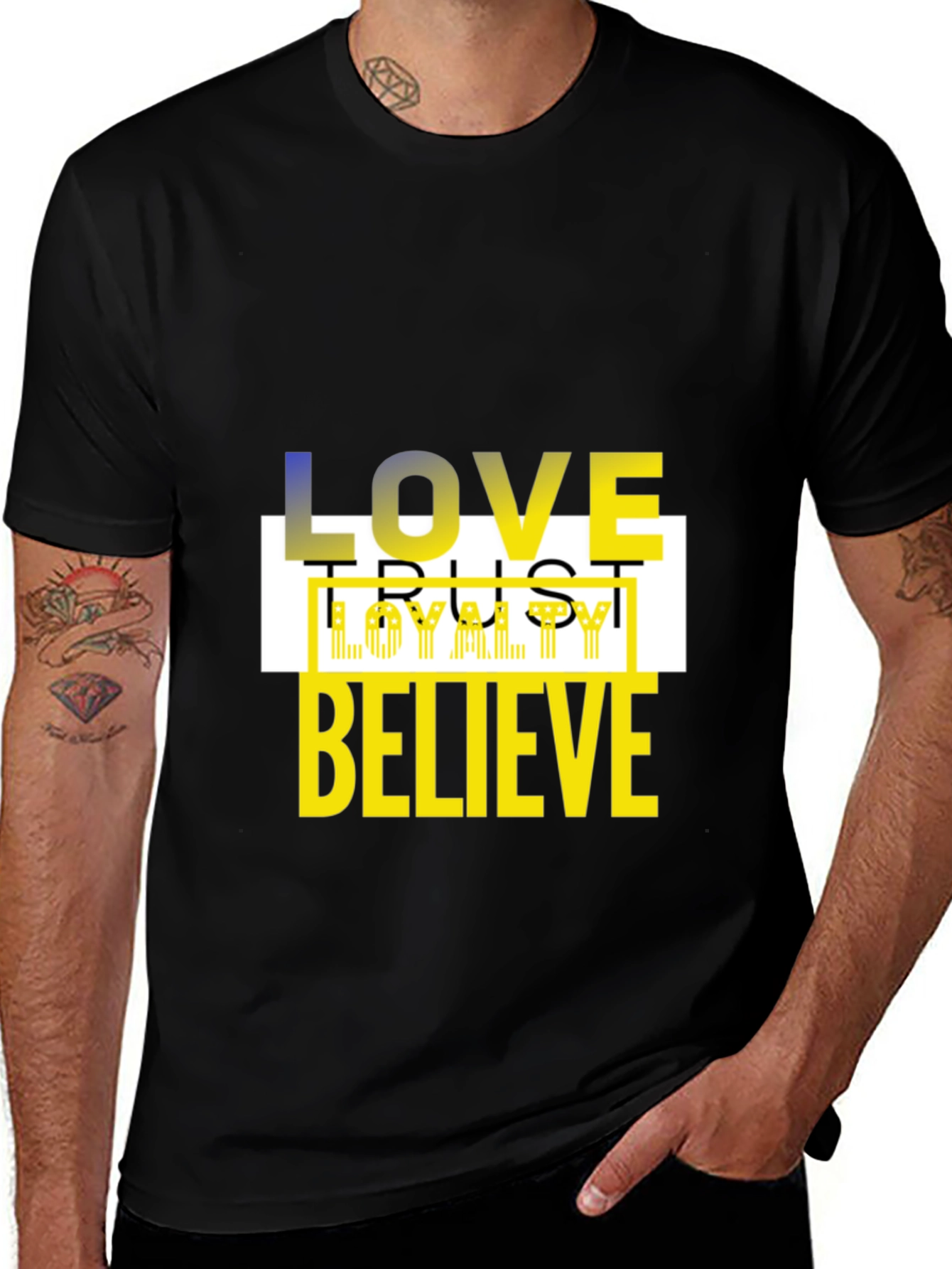 Love Trust Loyalty Believe Black Graphic Tee