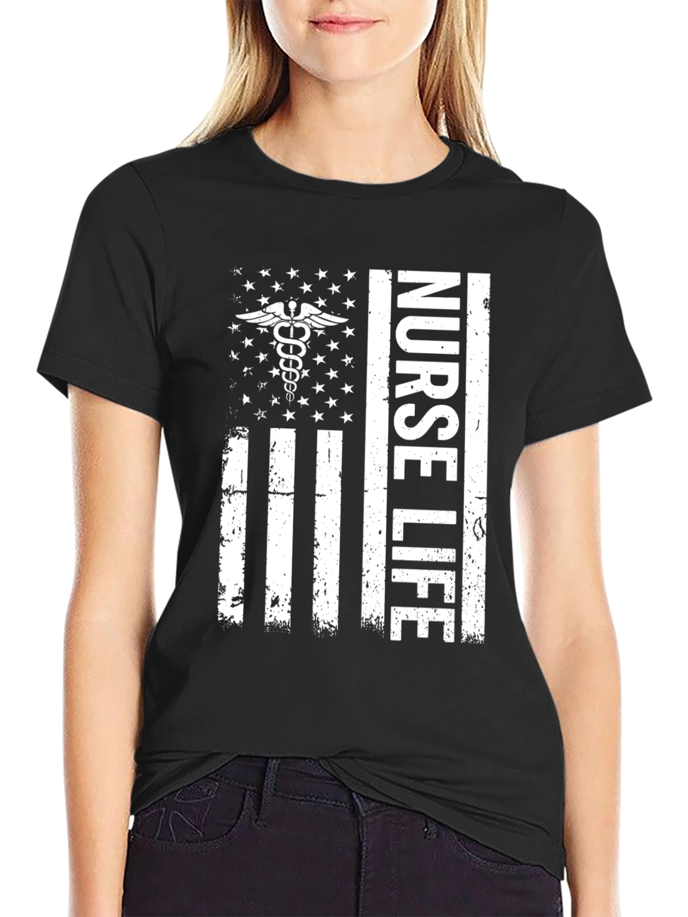 Nurse Life American Flag Graphic T-Shirt