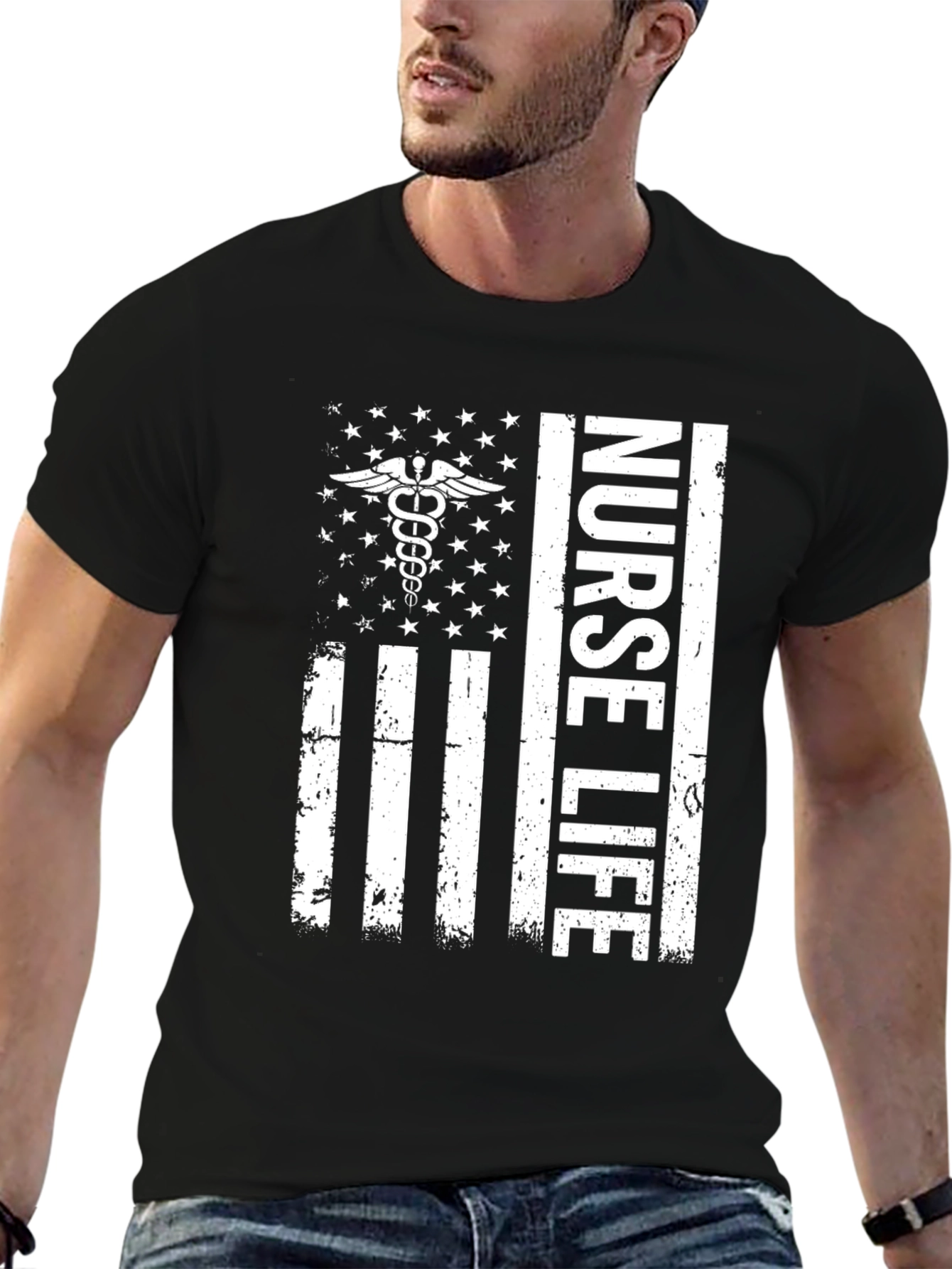 Nurse Life American Flag Graphic T-Shirt