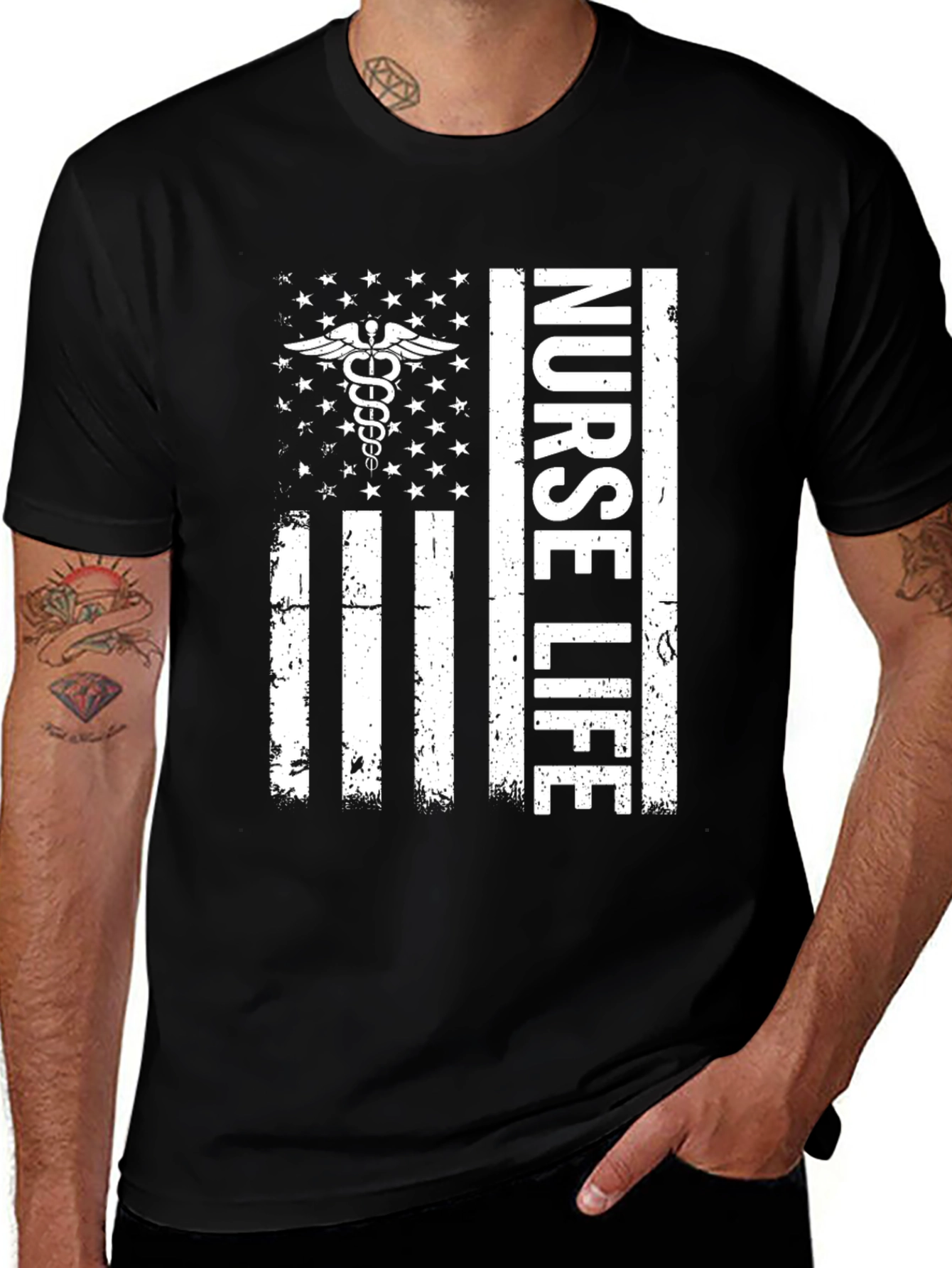 Nurse Life American Flag Graphic T-Shirt