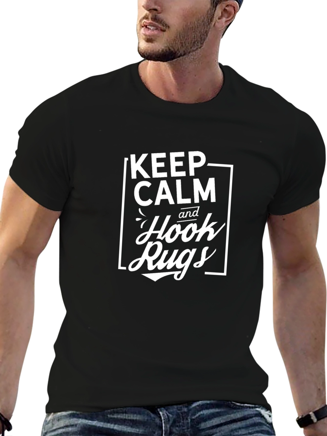 Keep Calm Hook Rugs Black T-Shirt