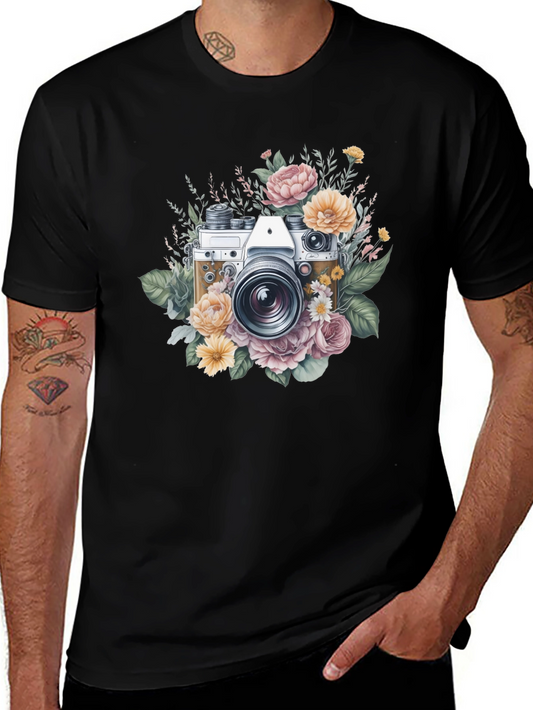 Floral Camera Graphic Tee - Vintage Style