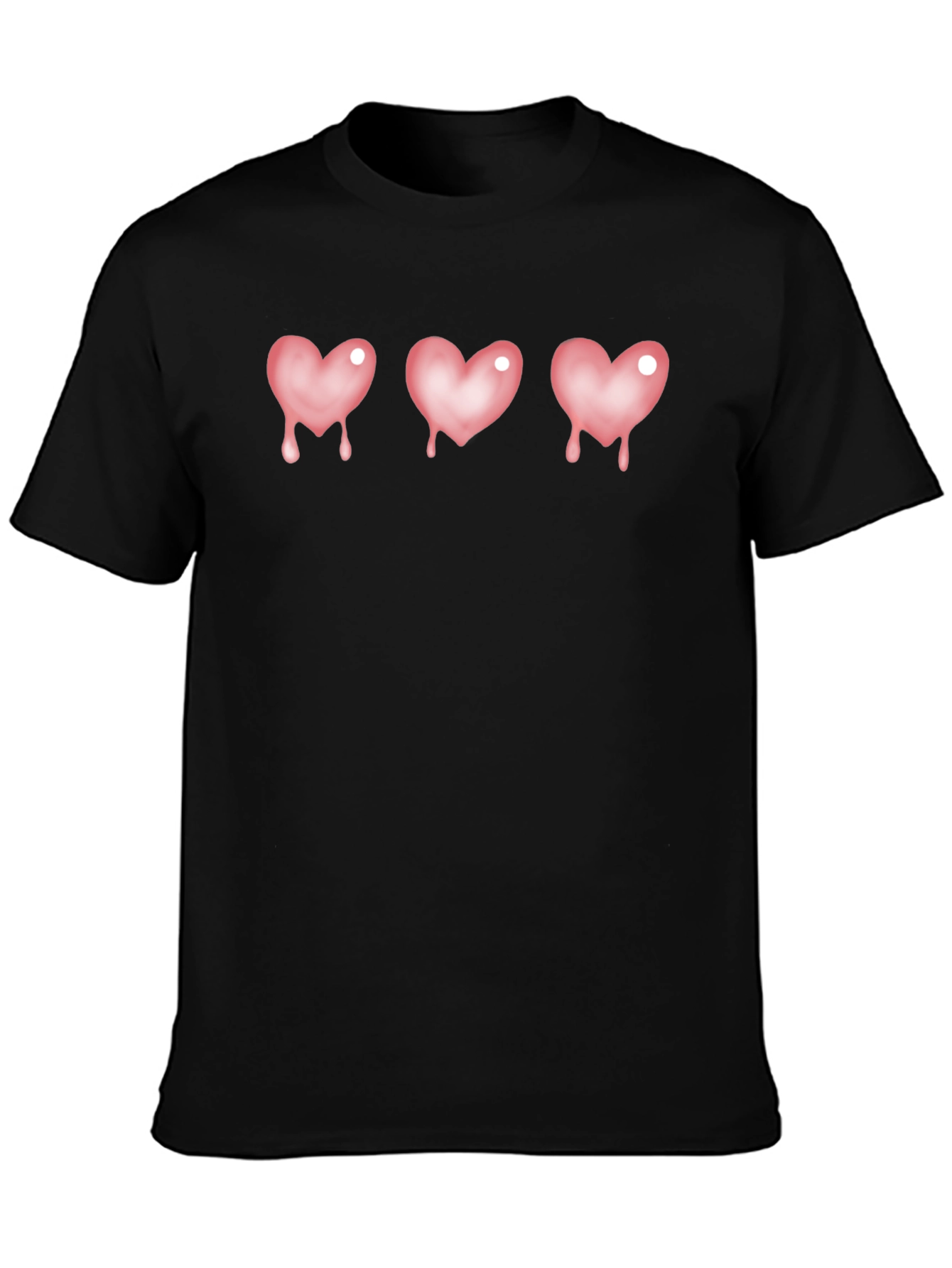 Pink Dripping Heart Graphic Black T-Shirt