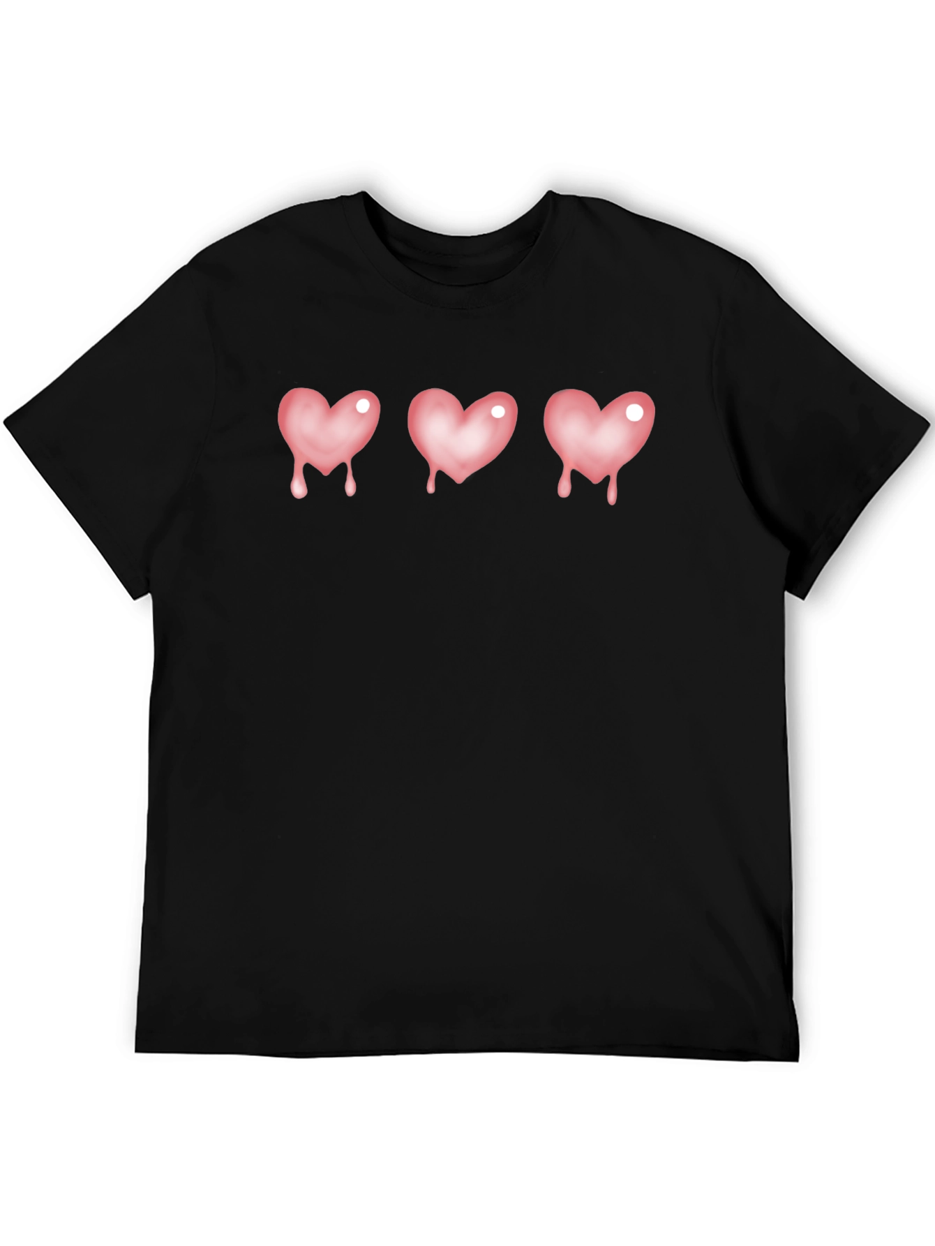 Pink Dripping Heart Graphic Black T-Shirt