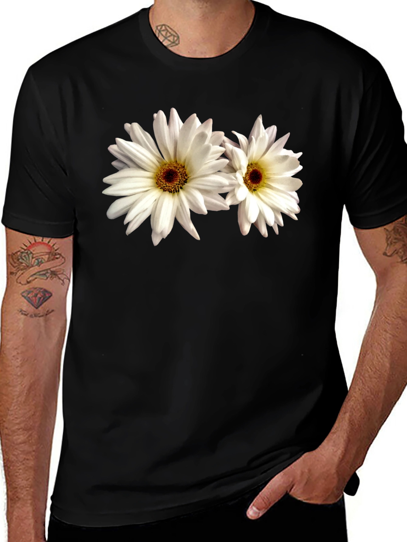 Daisy Flower Graphic Tee - Black