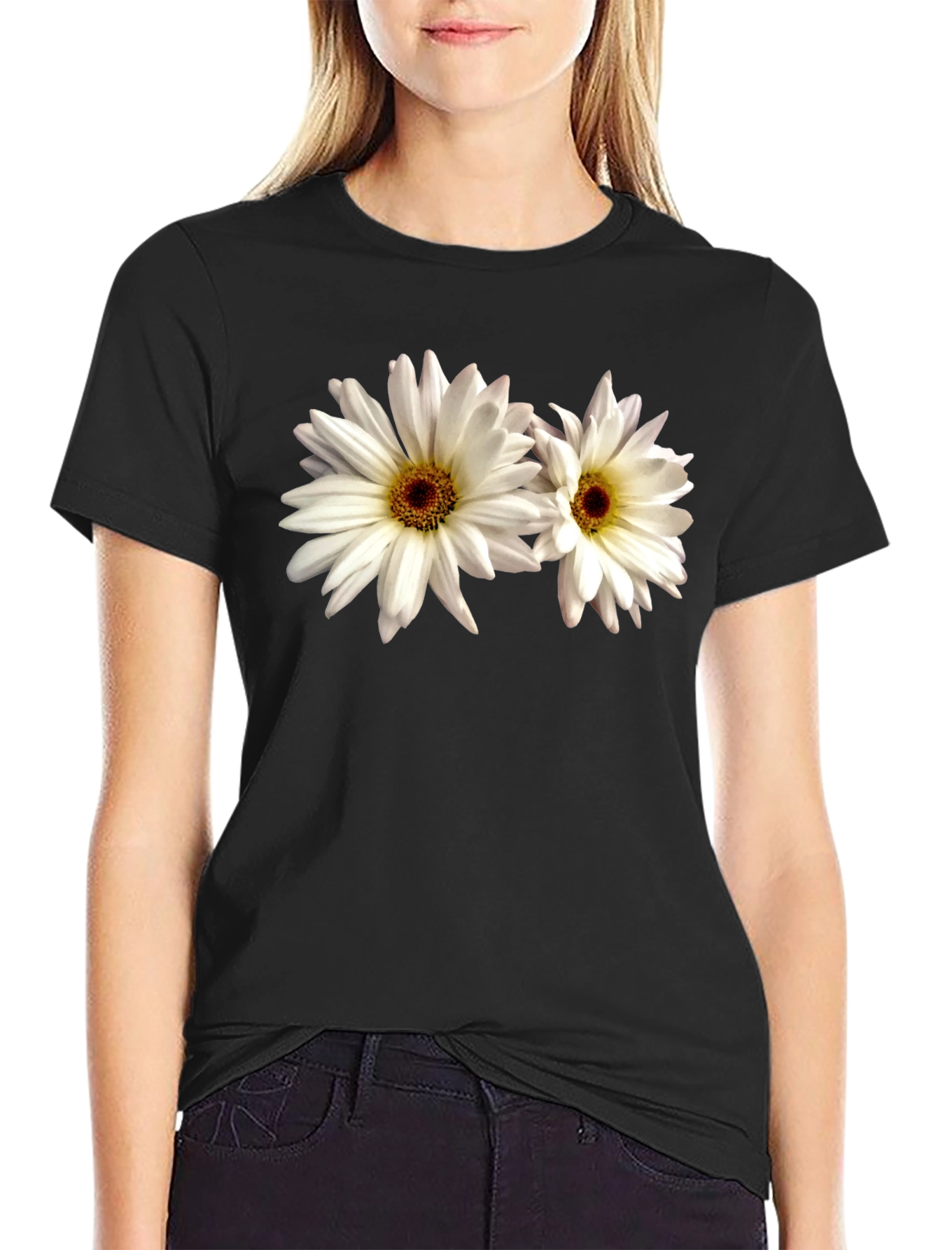Daisy Flower Graphic Tee - Black