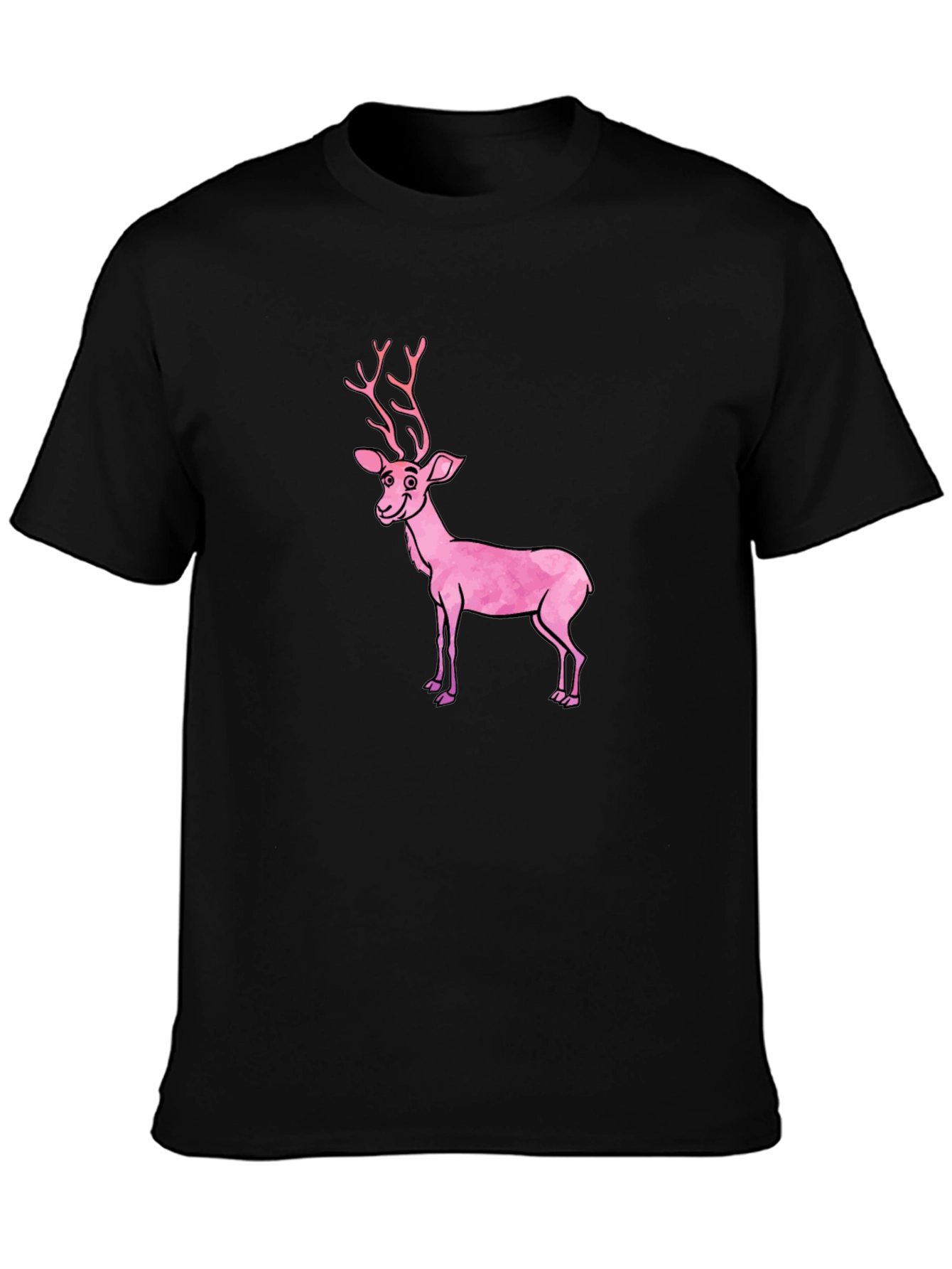 Black T-Shirt with Pink Deer Graphic