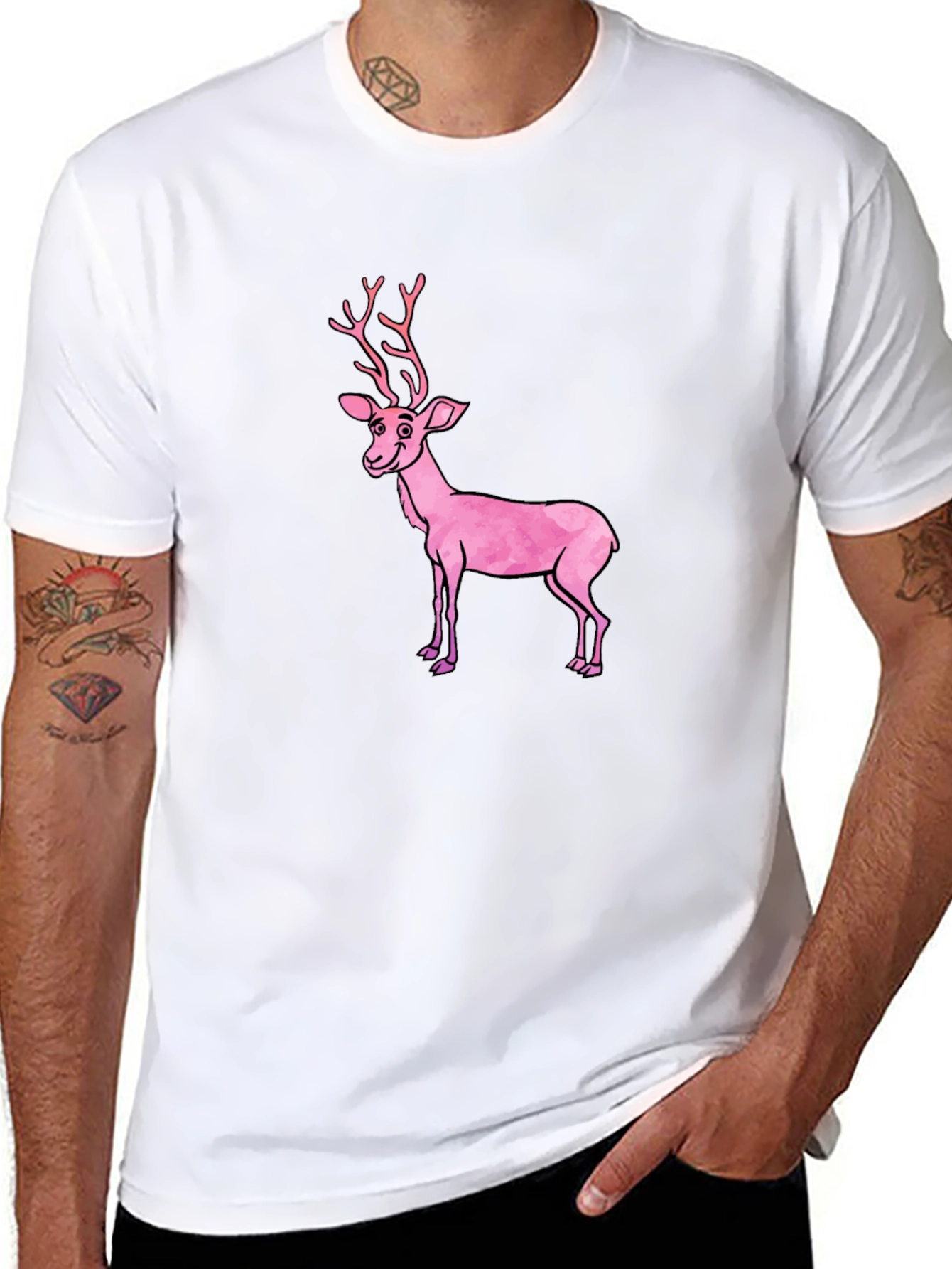 Black T-Shirt with Pink Deer Graphic