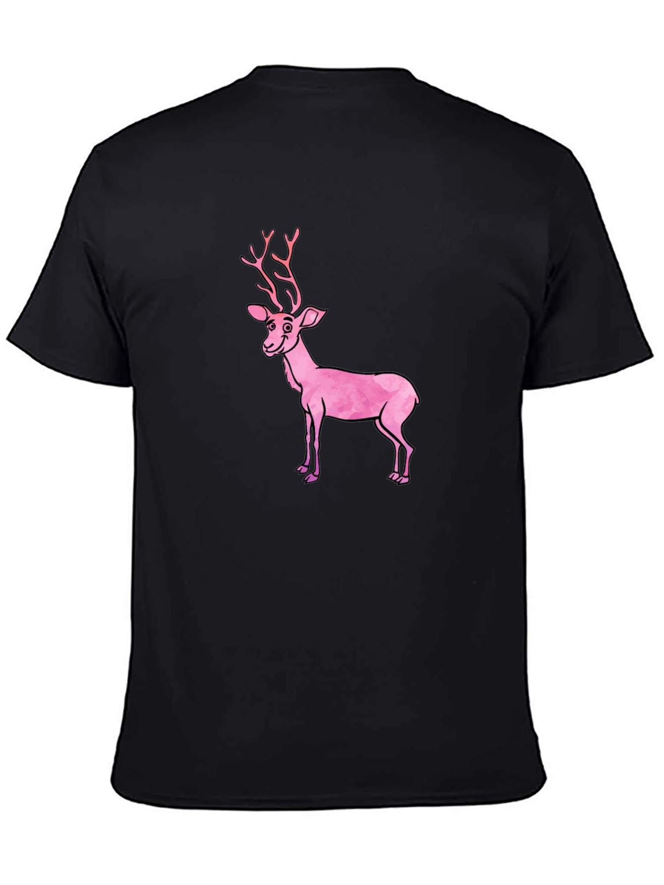 Black T-Shirt with Pink Deer Graphic