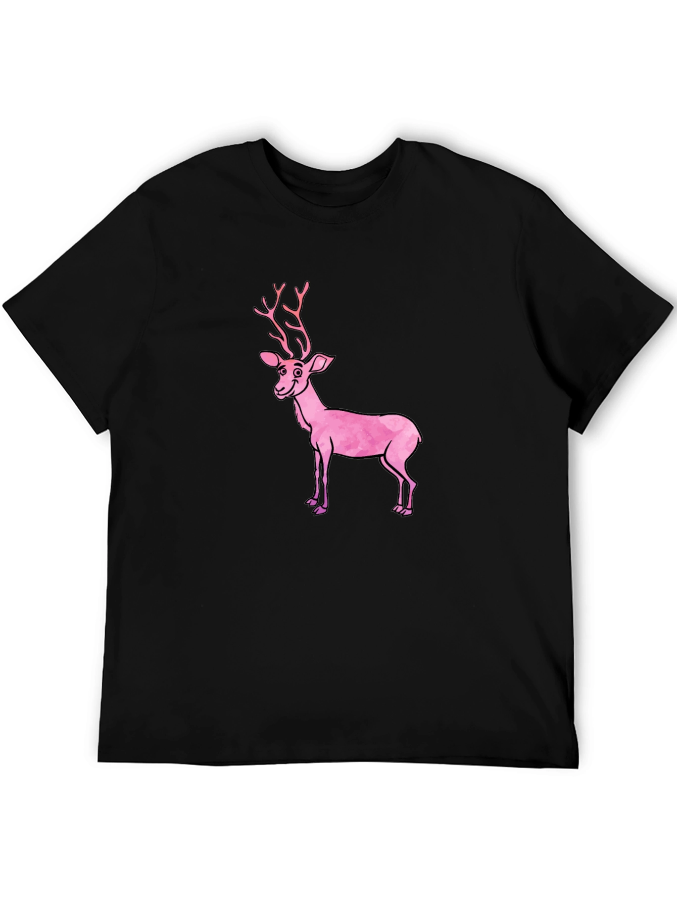 Black T-Shirt with Pink Deer Graphic