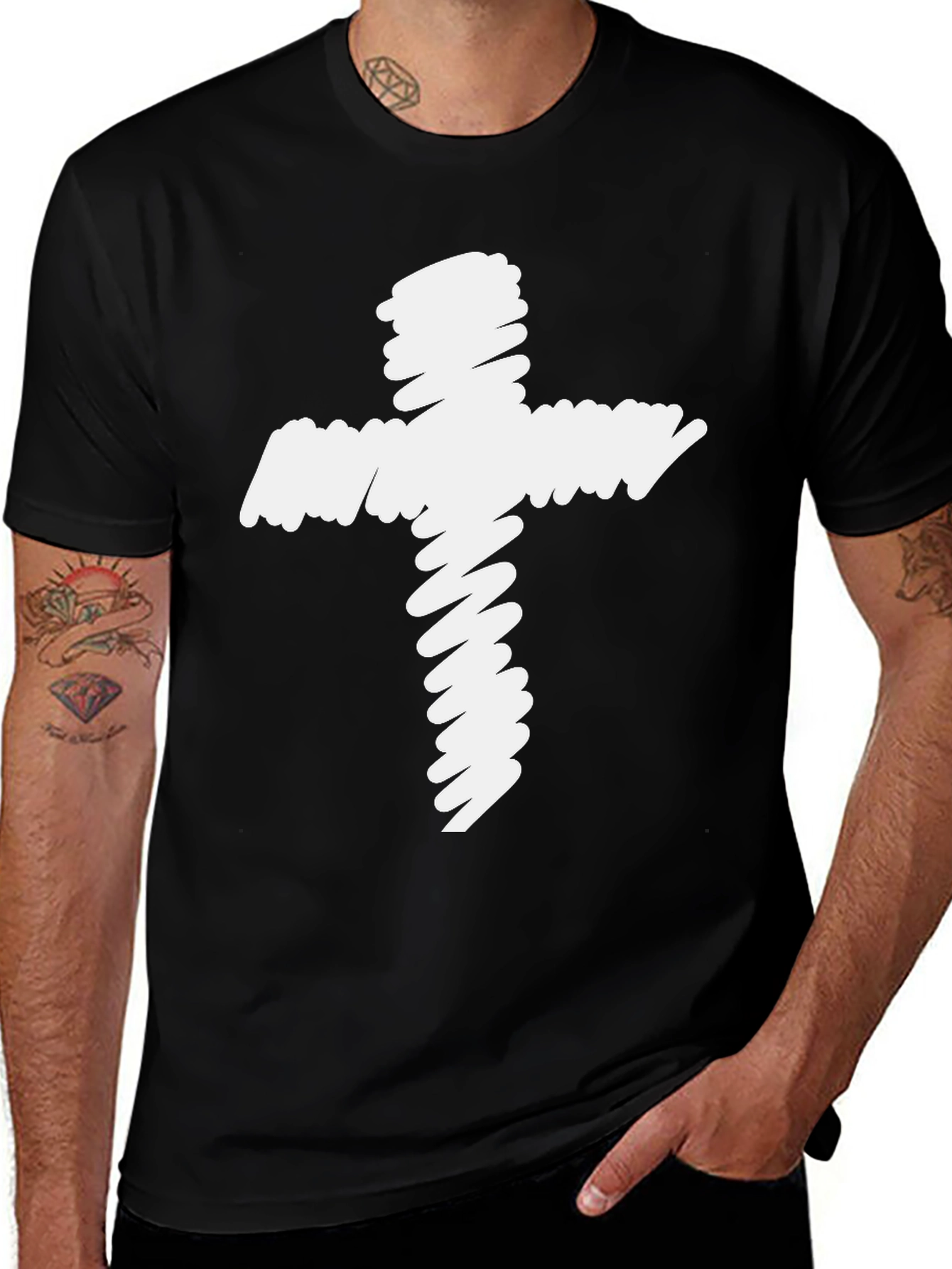 Abstract Cross Graphic Tee - Stylish Christian T-Shirt