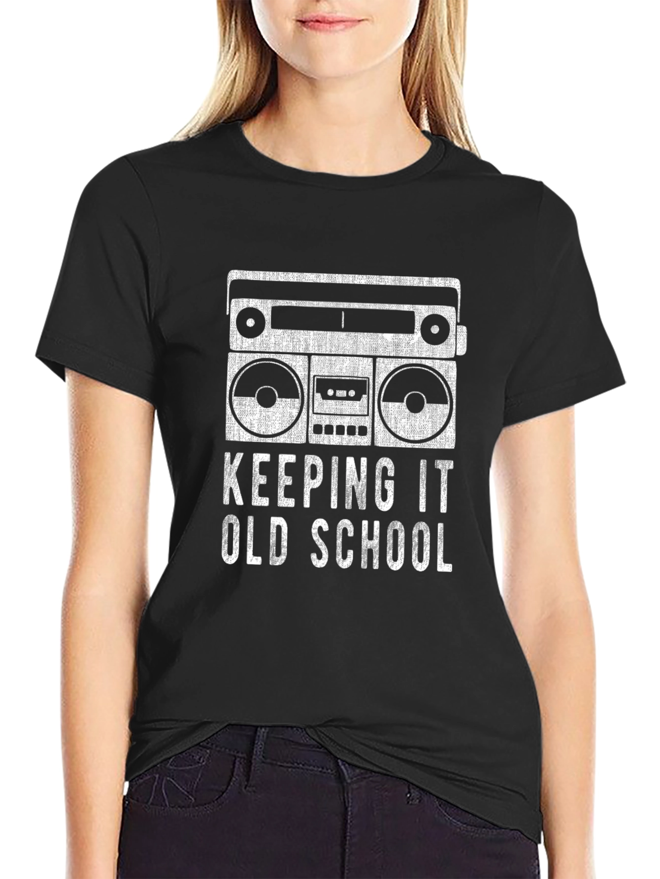 Retro Boombox Keeping It Old School Black T-Shirt
