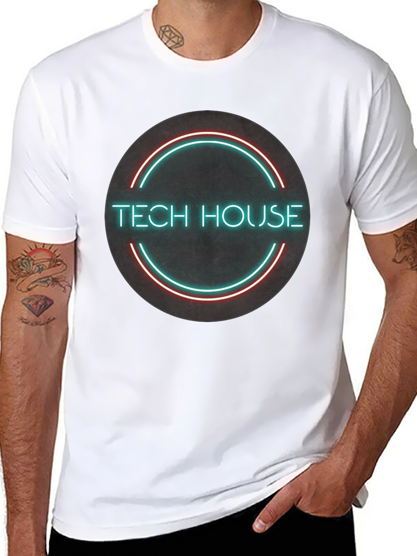 Tech House Neon Design Black T-Shirt