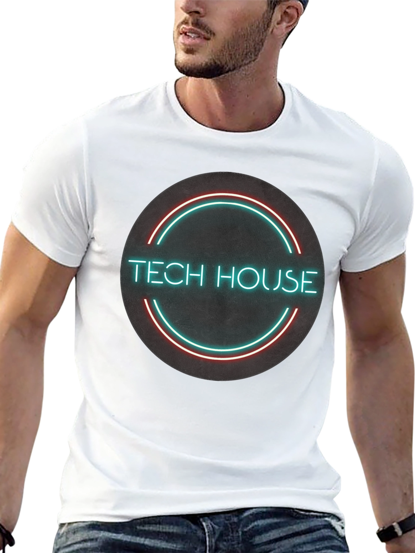 Tech House Neon Design Black T-Shirt