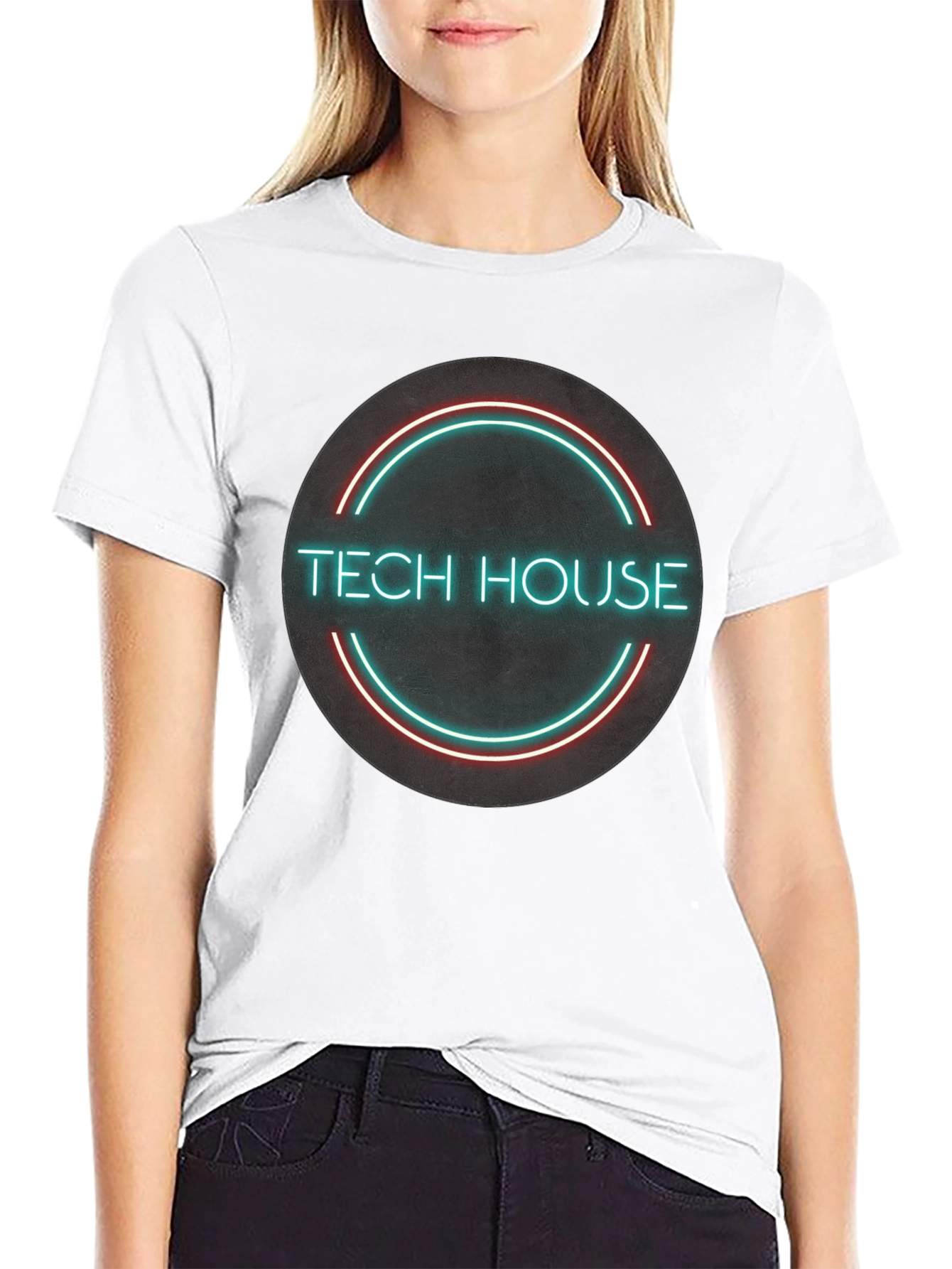 Tech House Neon Design Black T-Shirt