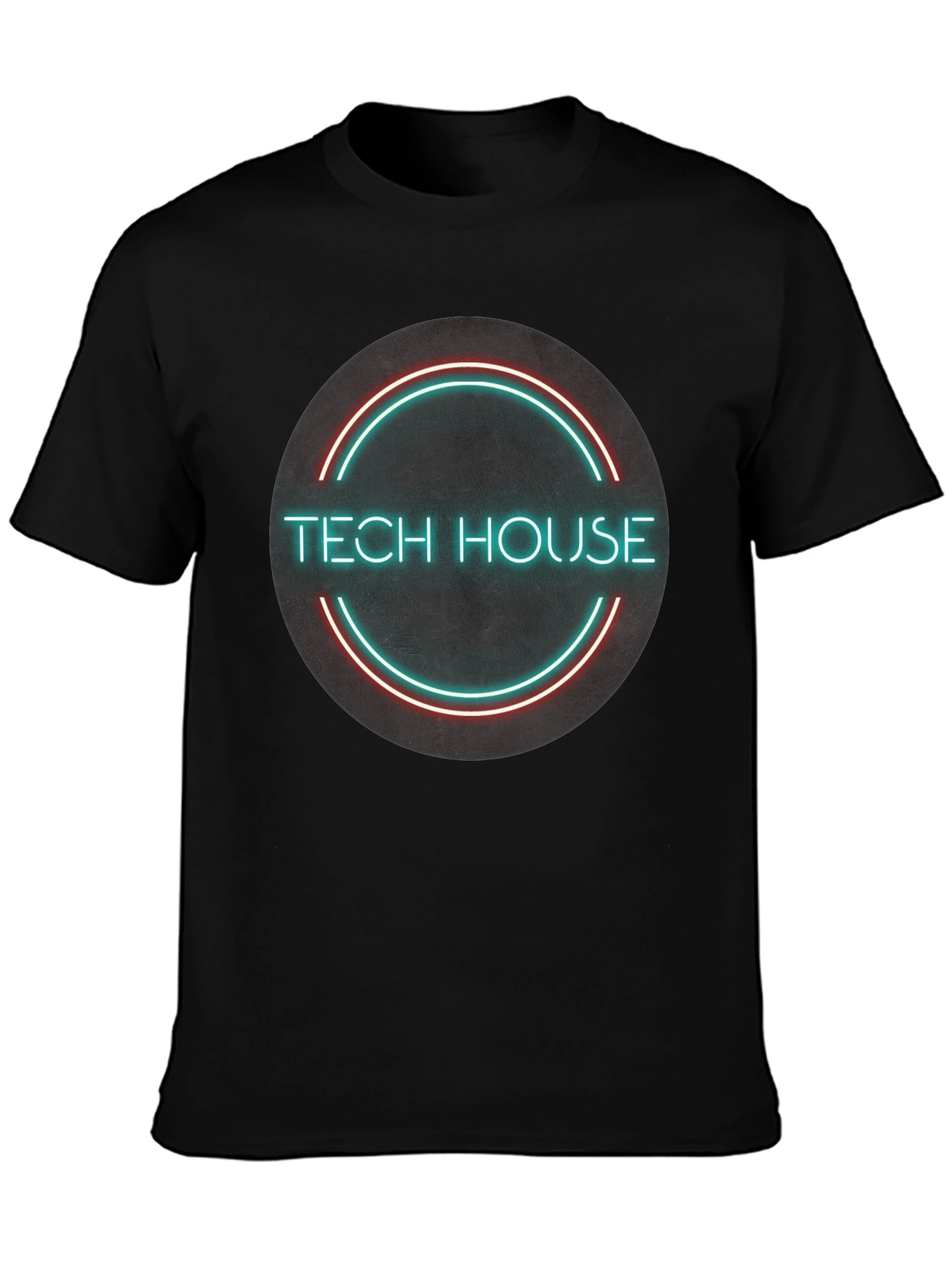 Tech House Neon Design Black T-Shirt
