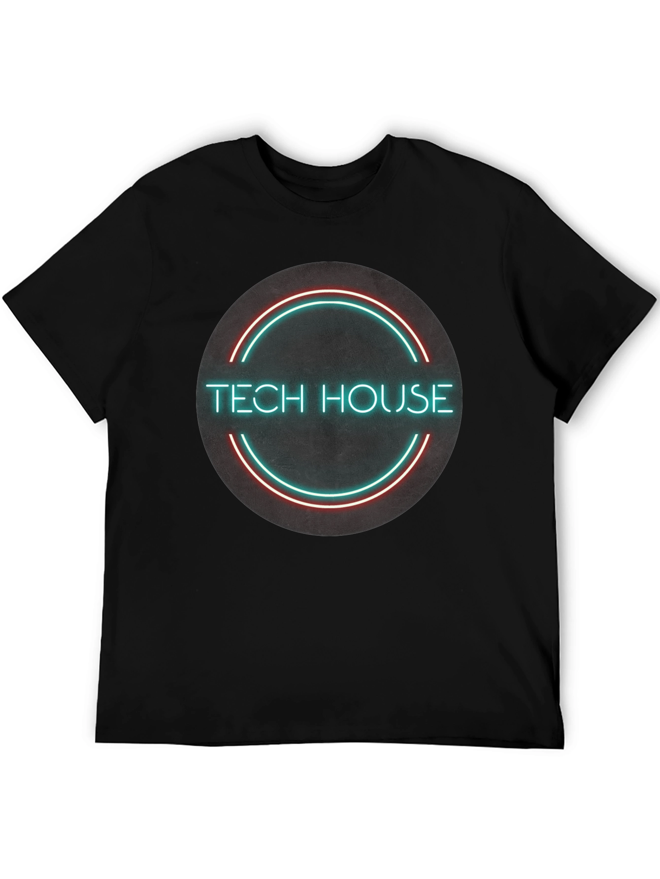 Tech House Neon Design Black T-Shirt