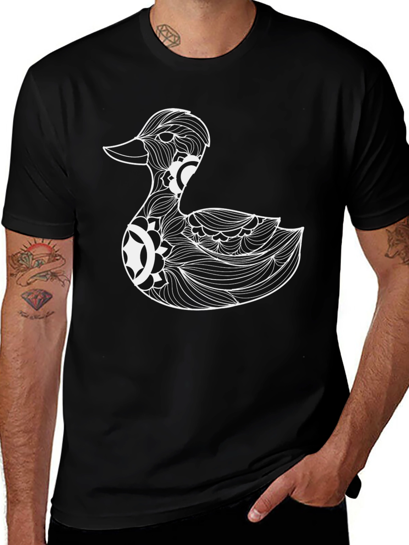 Duck Mandala Black T-Shirt - Stylish Graphic Tee