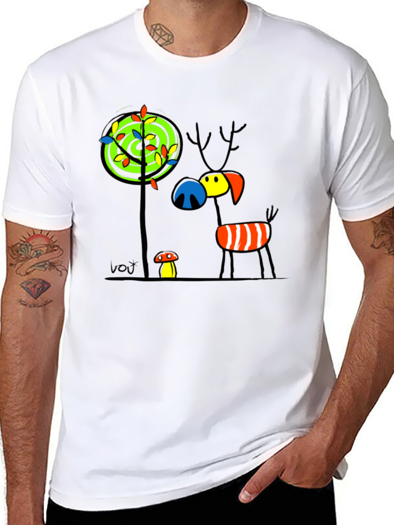 Whimsical Deer Graphic Tee - Unique Art T-Shirt