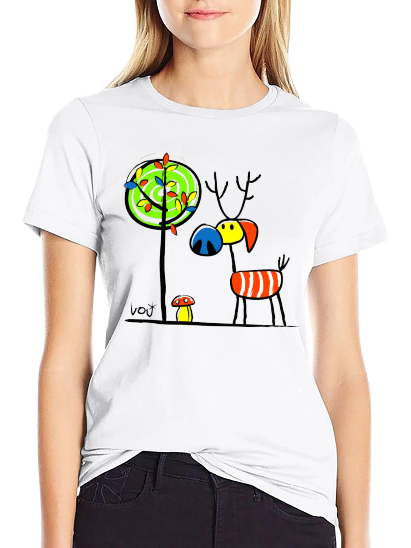 Whimsical Deer Graphic Tee - Unique Art T-Shirt