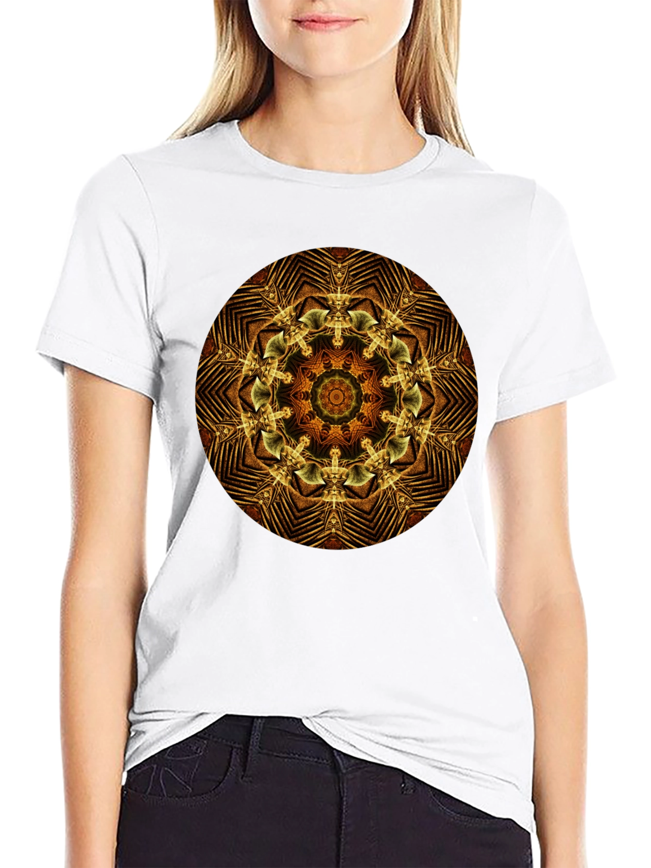 Geometric Mandala Graphic Tee - Black